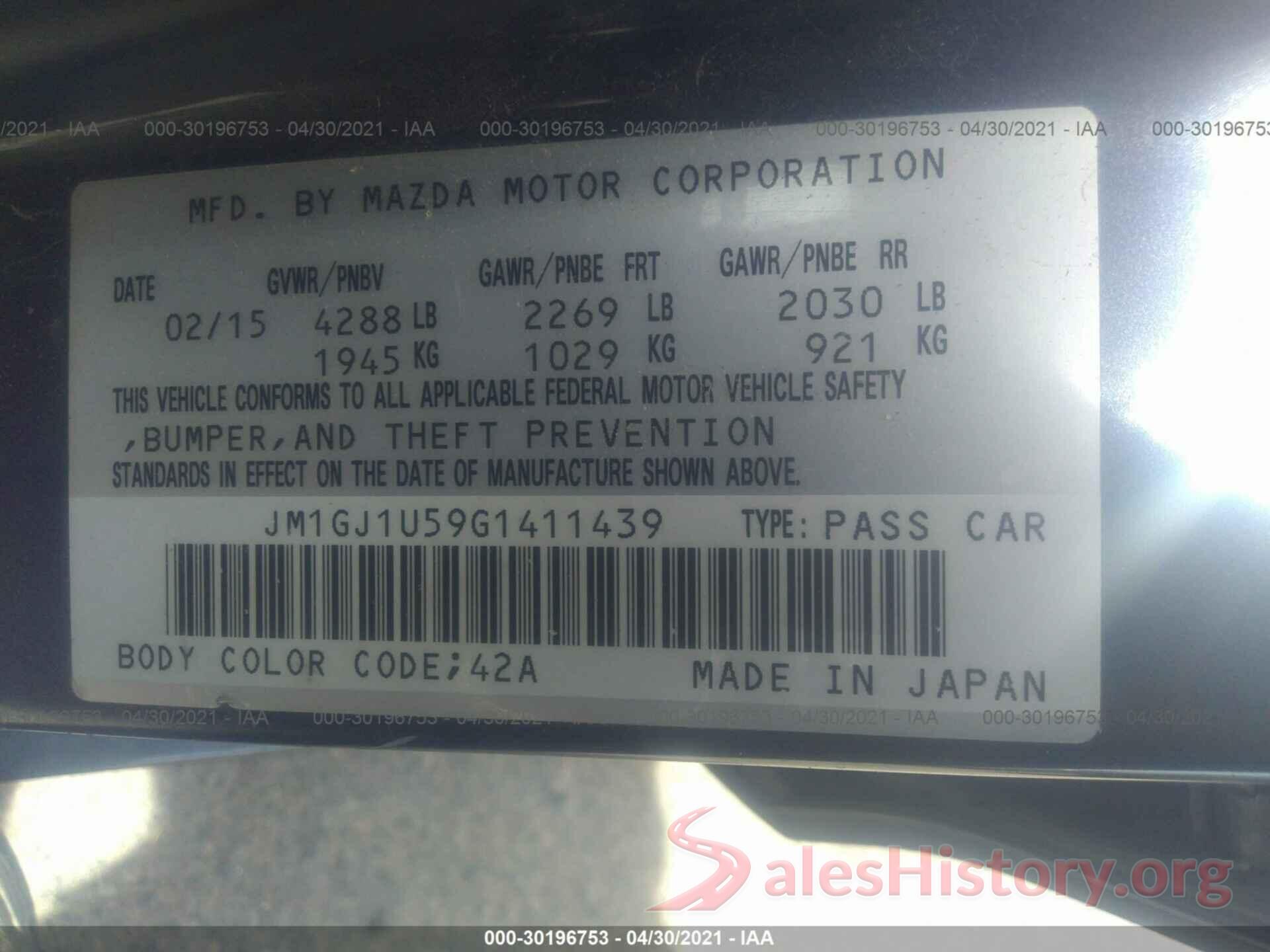 JM1GJ1U59G1411439 2016 MAZDA MAZDA6