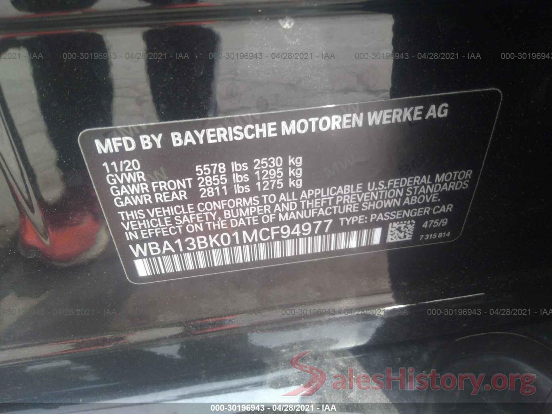 WBA13BK01MCF94977 2021 BMW 5 SERIES