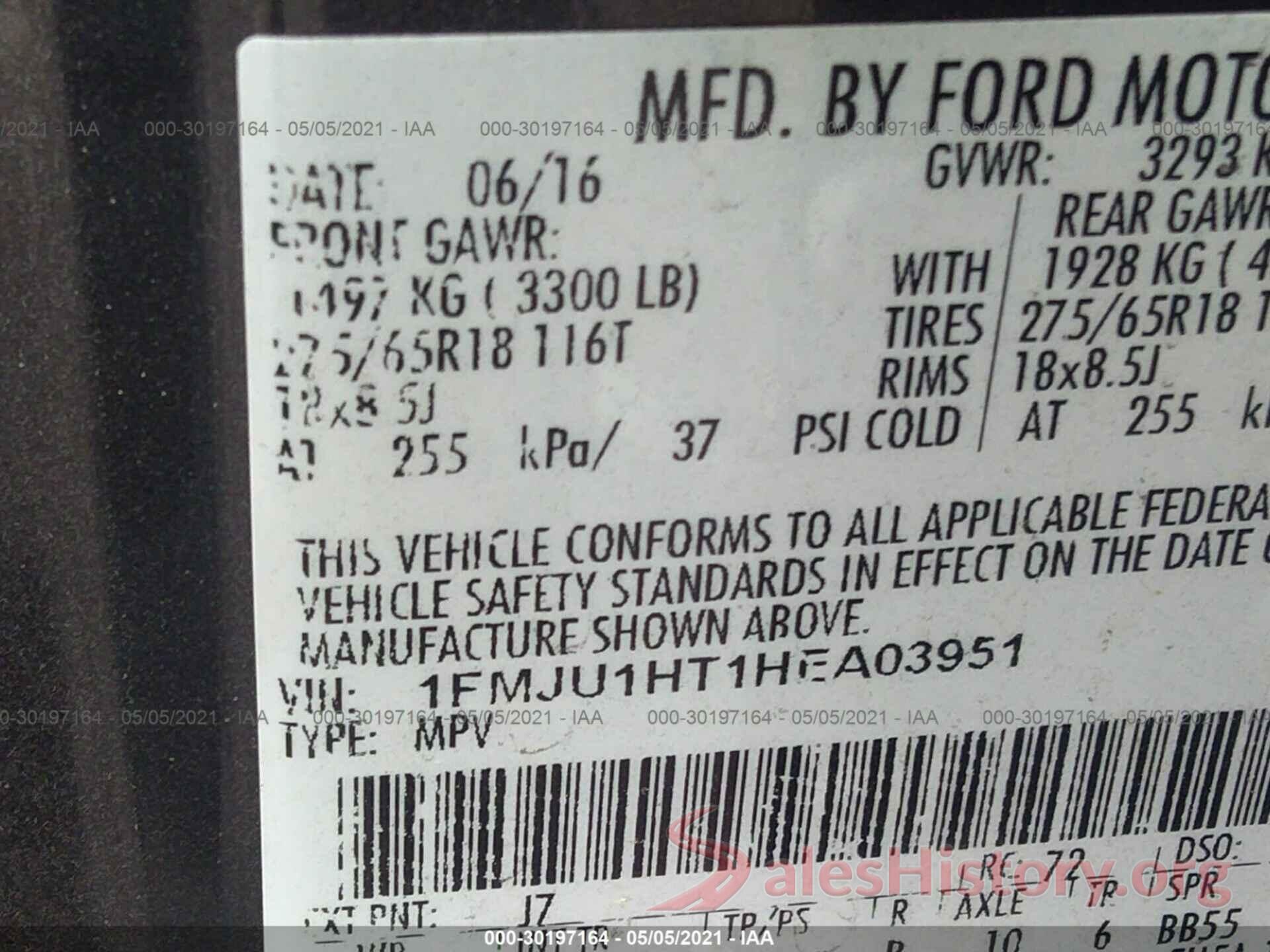 1FMJU1HT1HEA03951 2017 FORD EXPEDITION