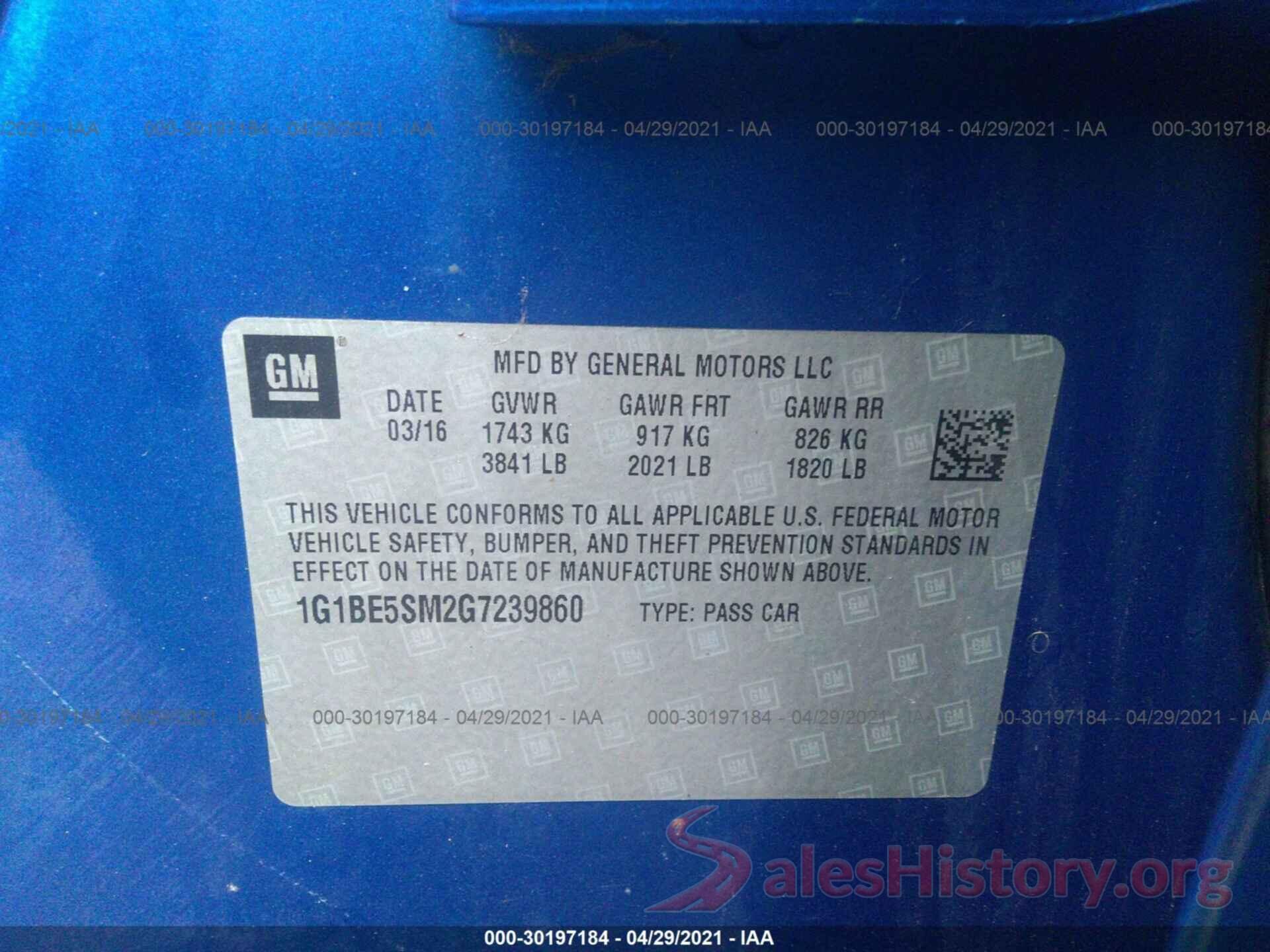 1G1BE5SM2G7239860 2016 CHEVROLET CRUZE