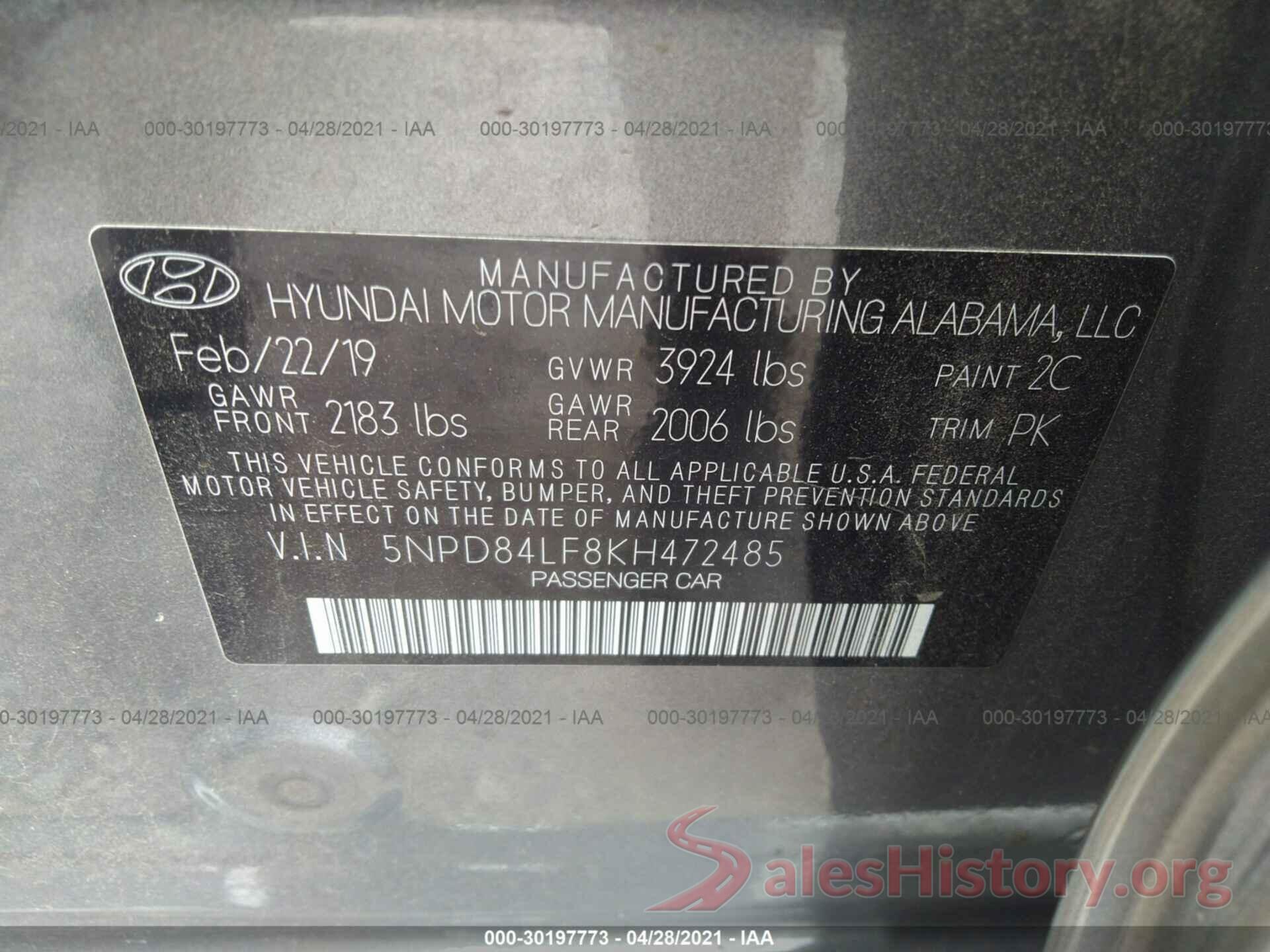 5NPD84LF8KH472485 2019 HYUNDAI ELANTRA