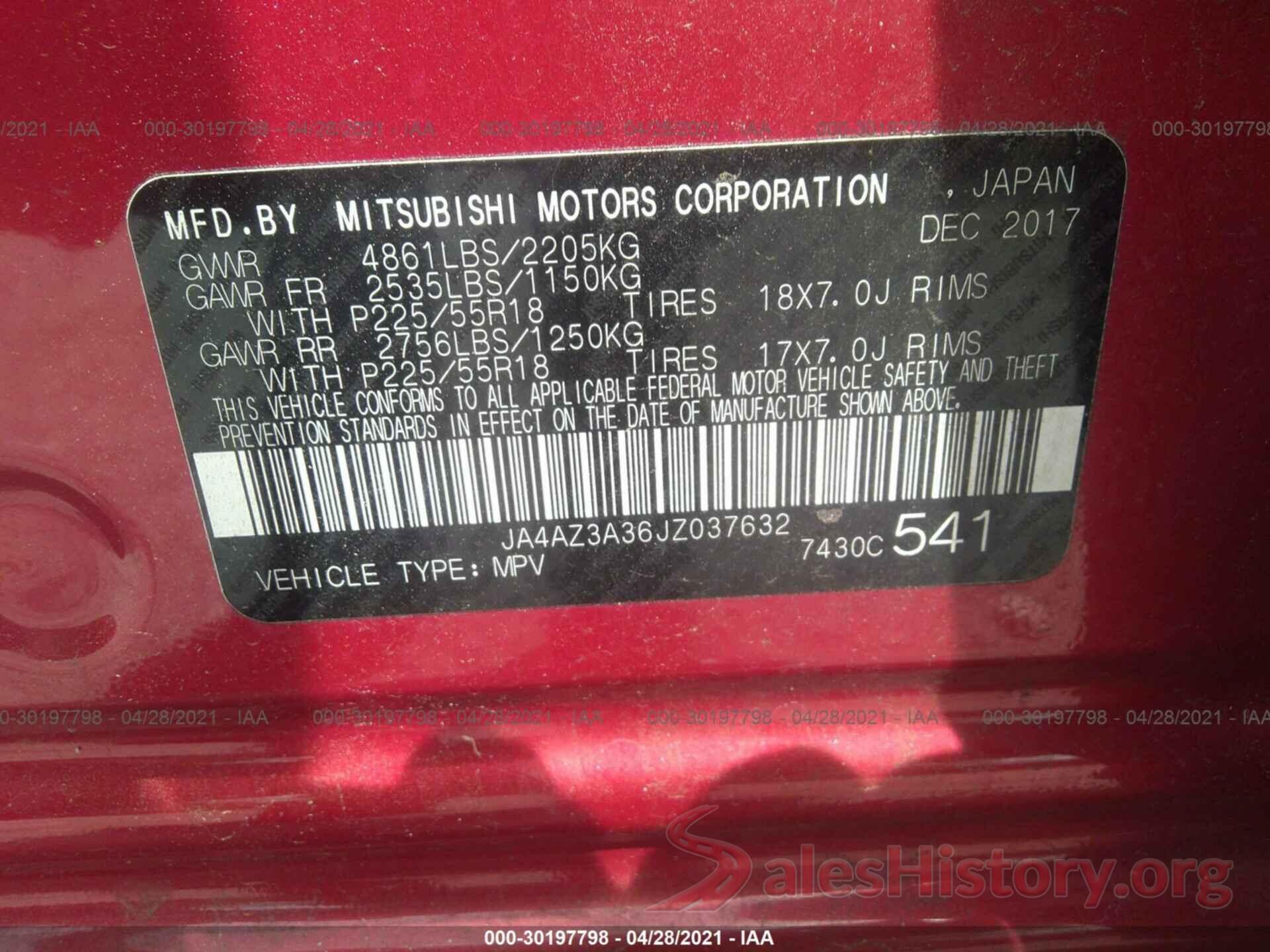 JA4AZ3A36JZ037632 2018 MITSUBISHI OUTLANDER