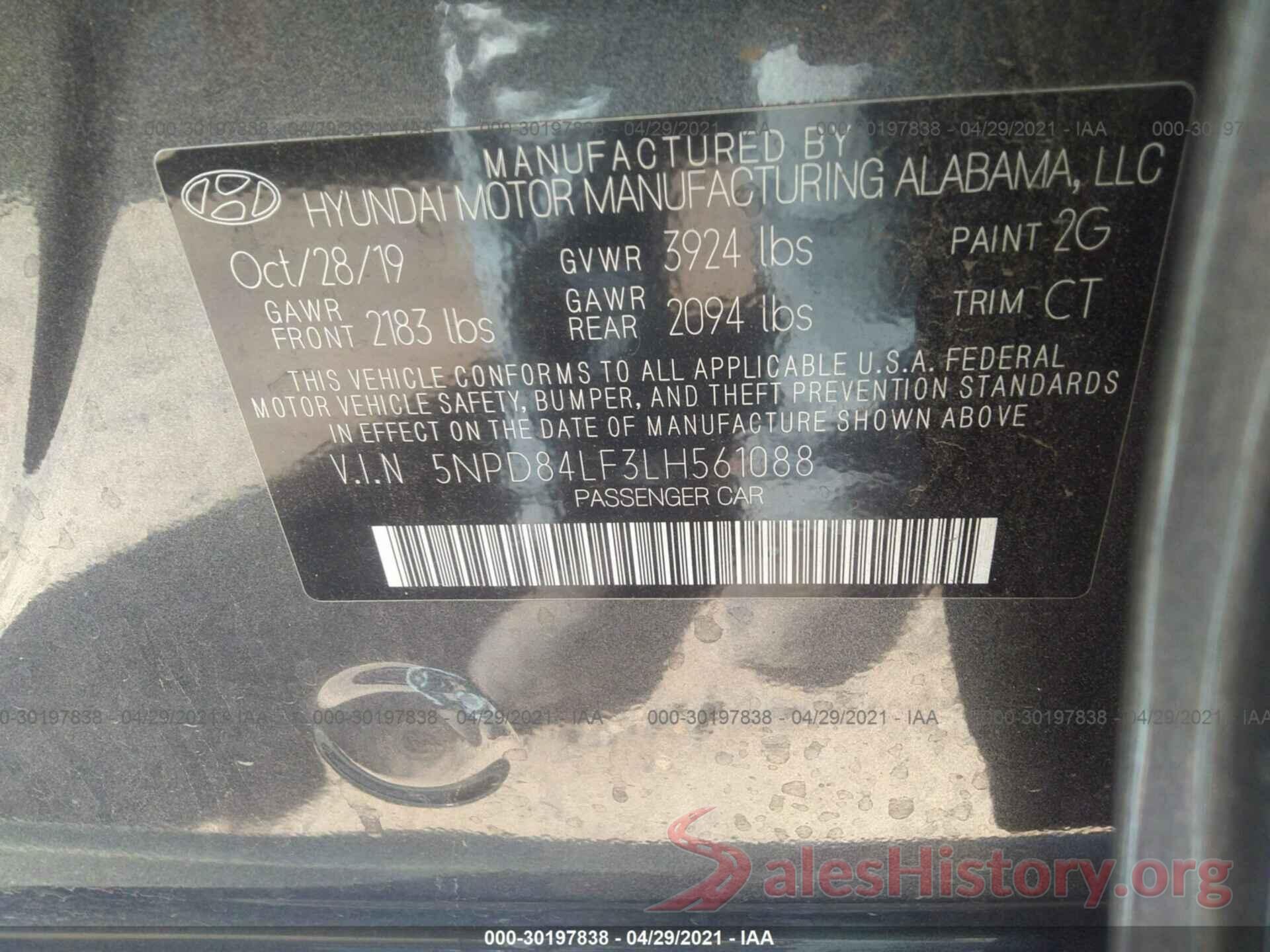 5NPD84LF3LH561088 2020 HYUNDAI ELANTRA