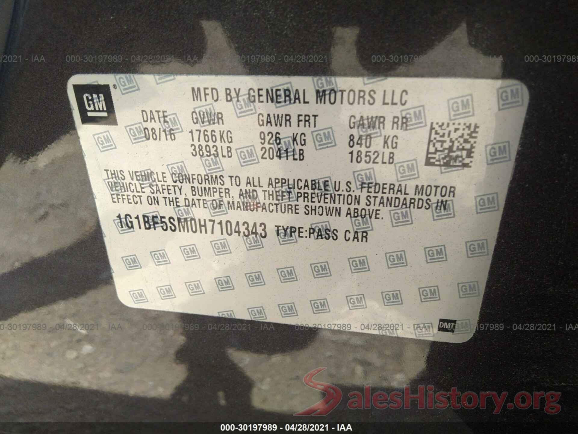 1G1BF5SM0H7104343 2017 CHEVROLET CRUZE