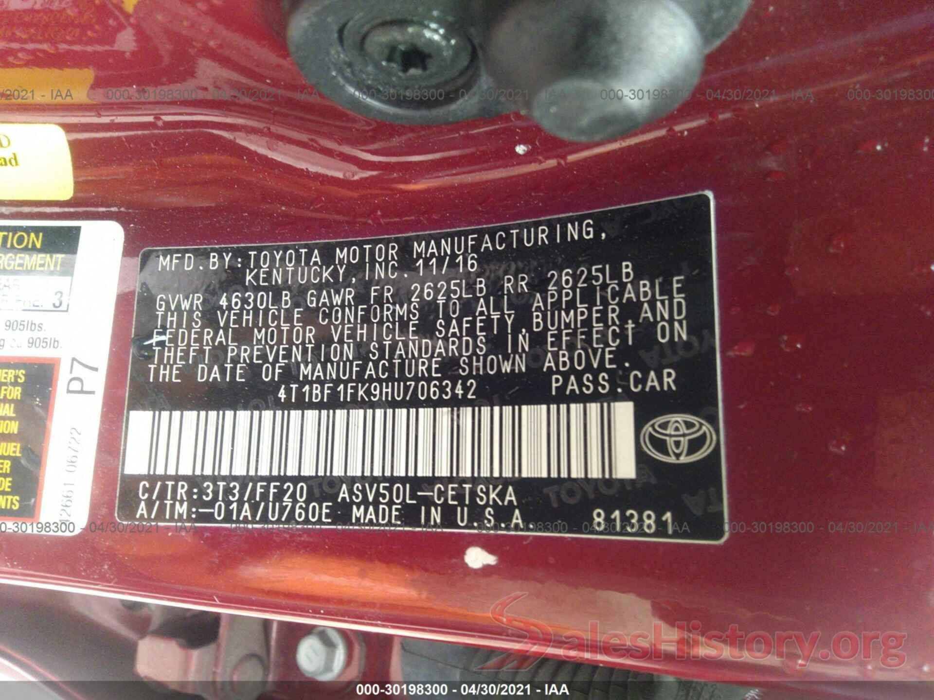 4T1BF1FK9HU706342 2017 TOYOTA CAMRY