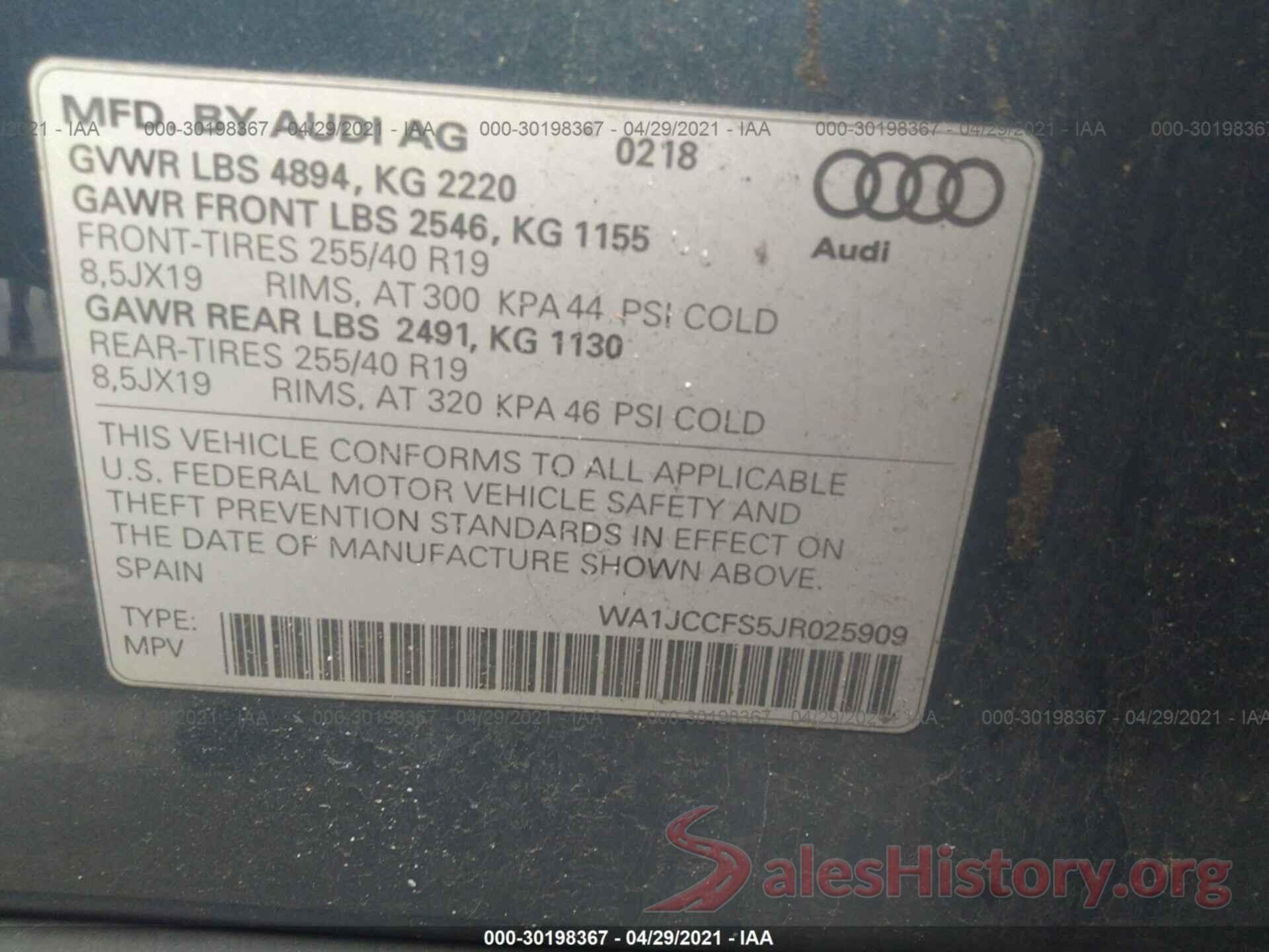 WA1JCCFS5JR025909 2018 AUDI Q3