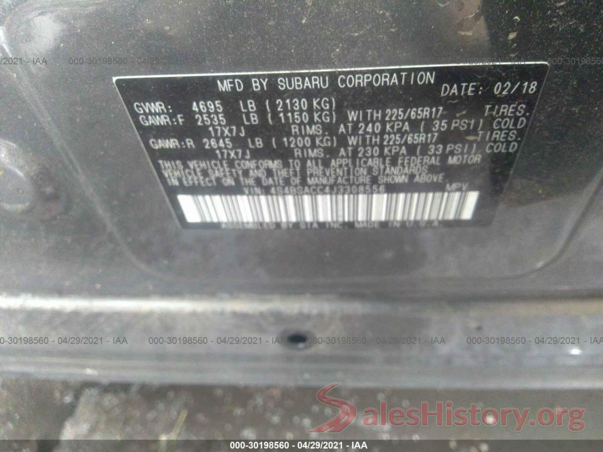 4S4BSACC4J3308556 2018 SUBARU OUTBACK