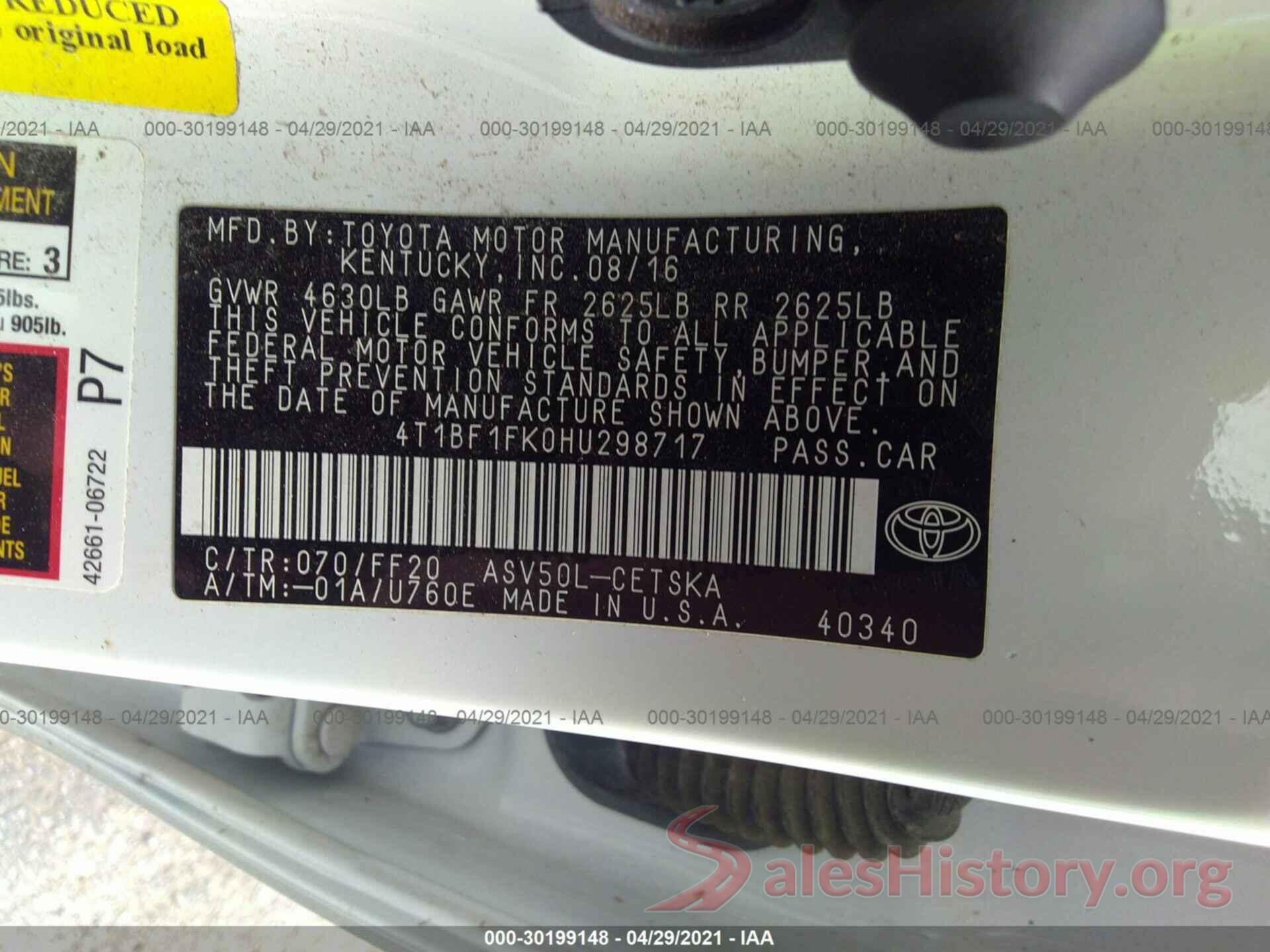 4T1BF1FK0HU298717 2017 TOYOTA CAMRY