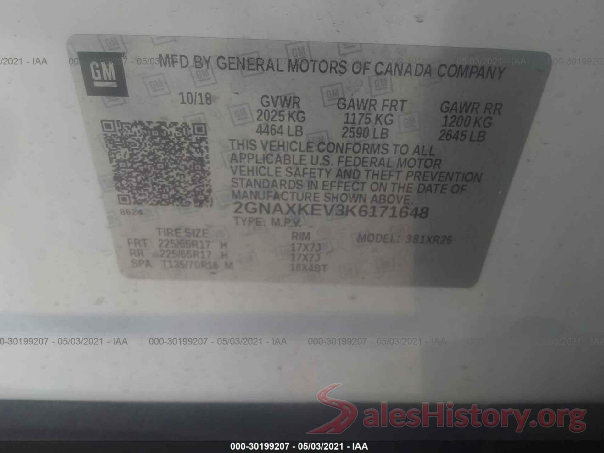 2GNAXKEV3K6171648 2019 CHEVROLET EQUINOX