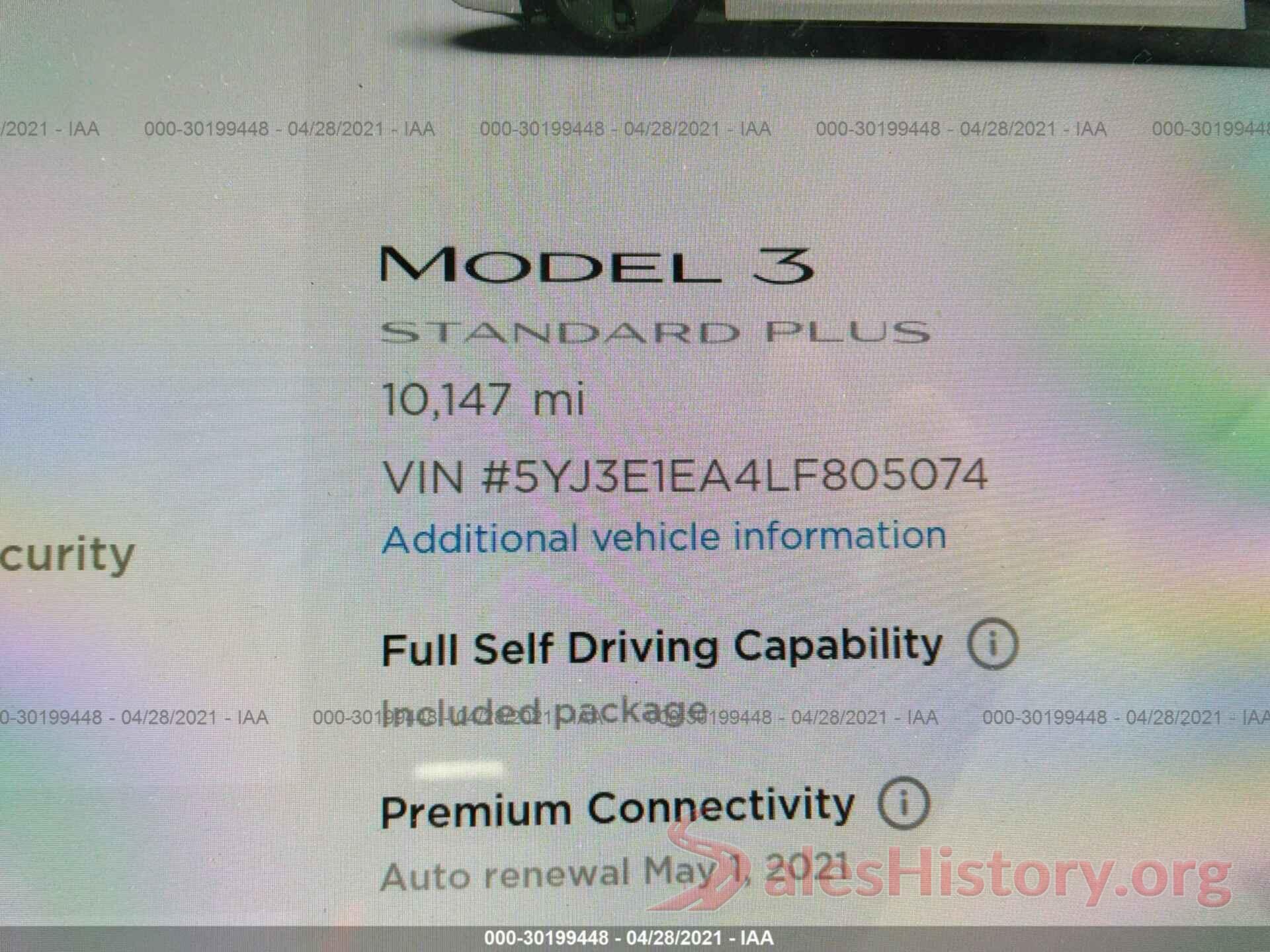 5YJ3E1EA4LF805074 2020 TESLA MODEL 3