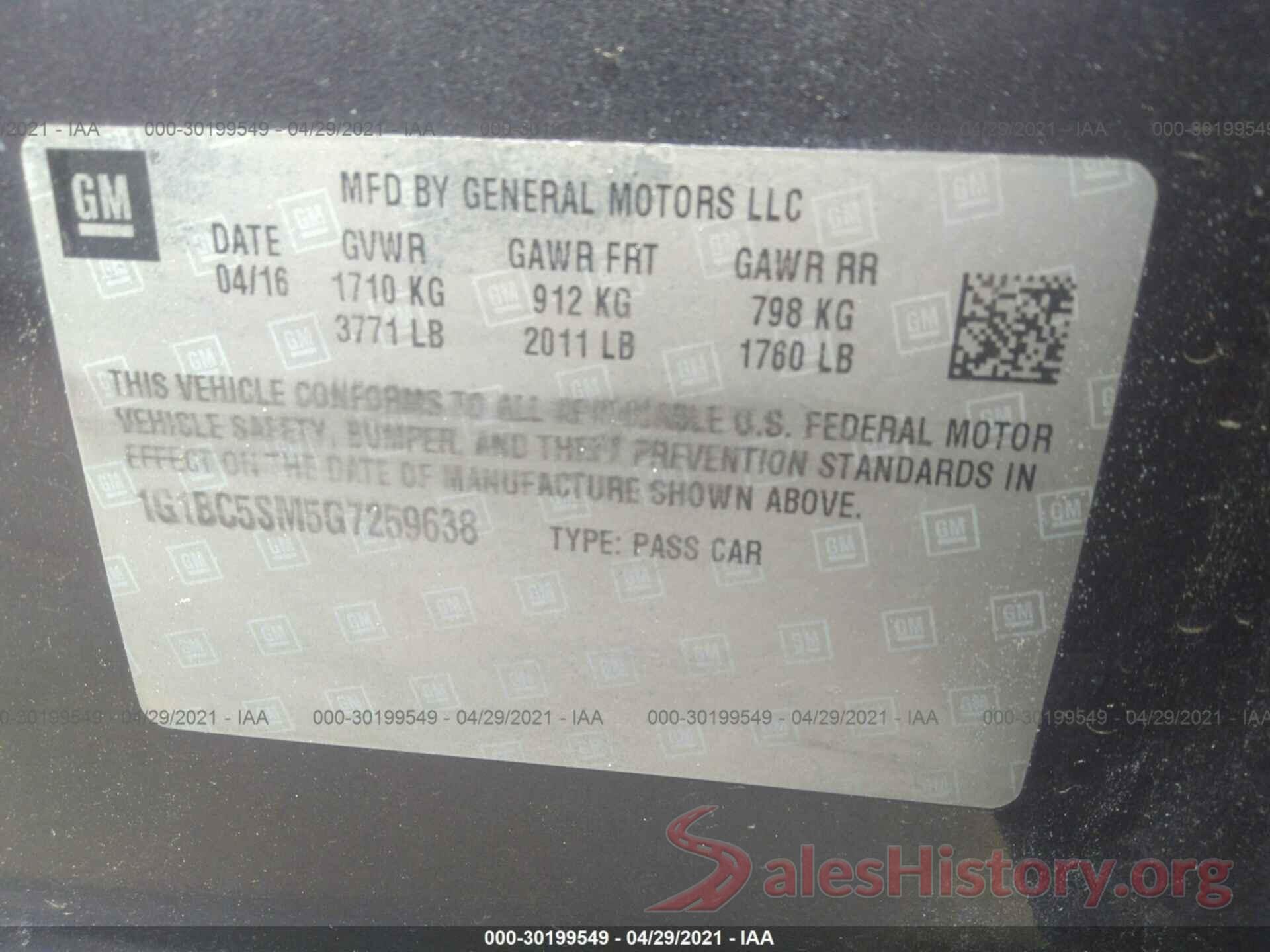 1G1BC5SM5G7259638 2016 CHEVROLET CRUZE