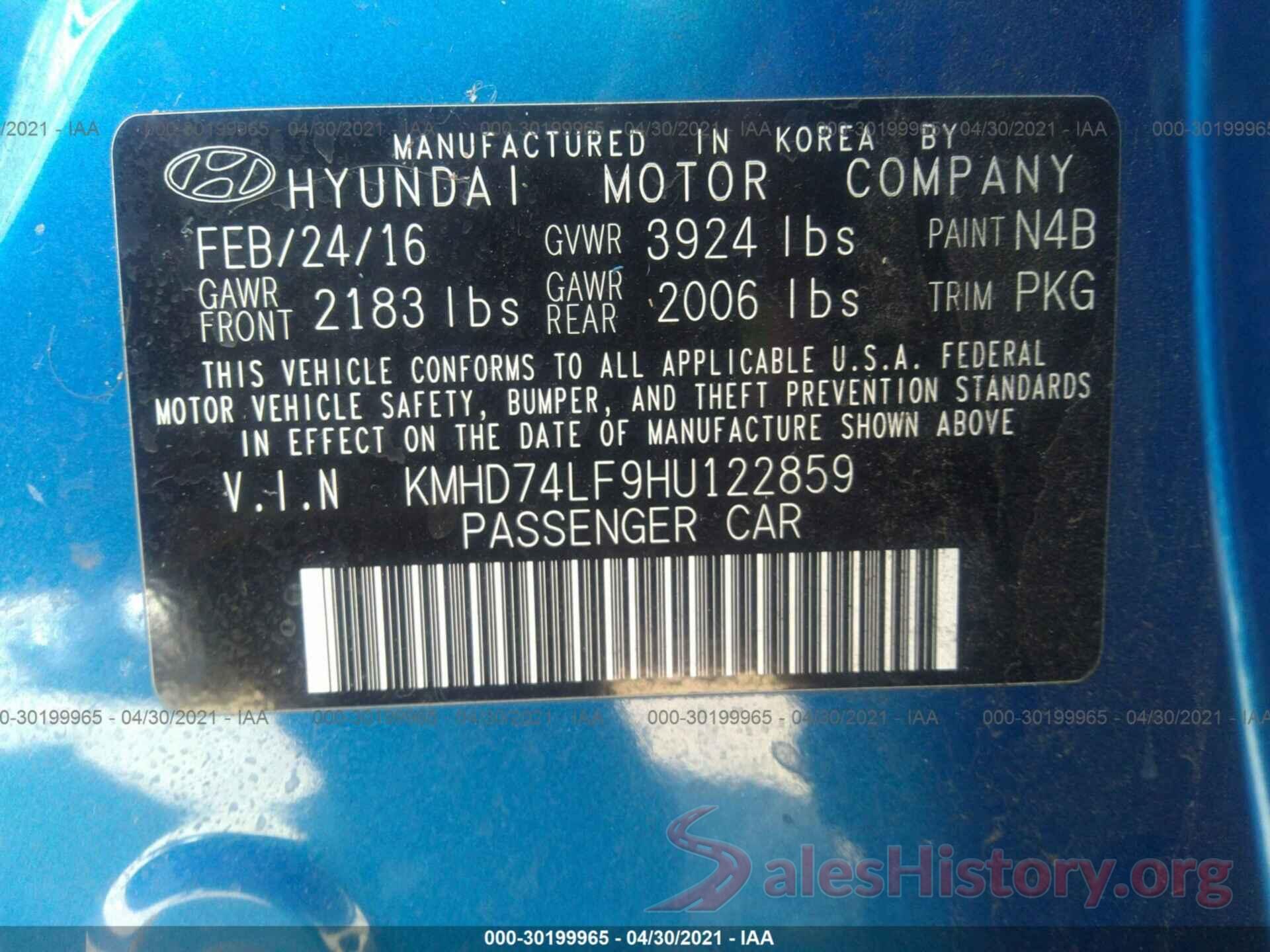 KMHD74LF9HU122859 2017 HYUNDAI ELANTRA