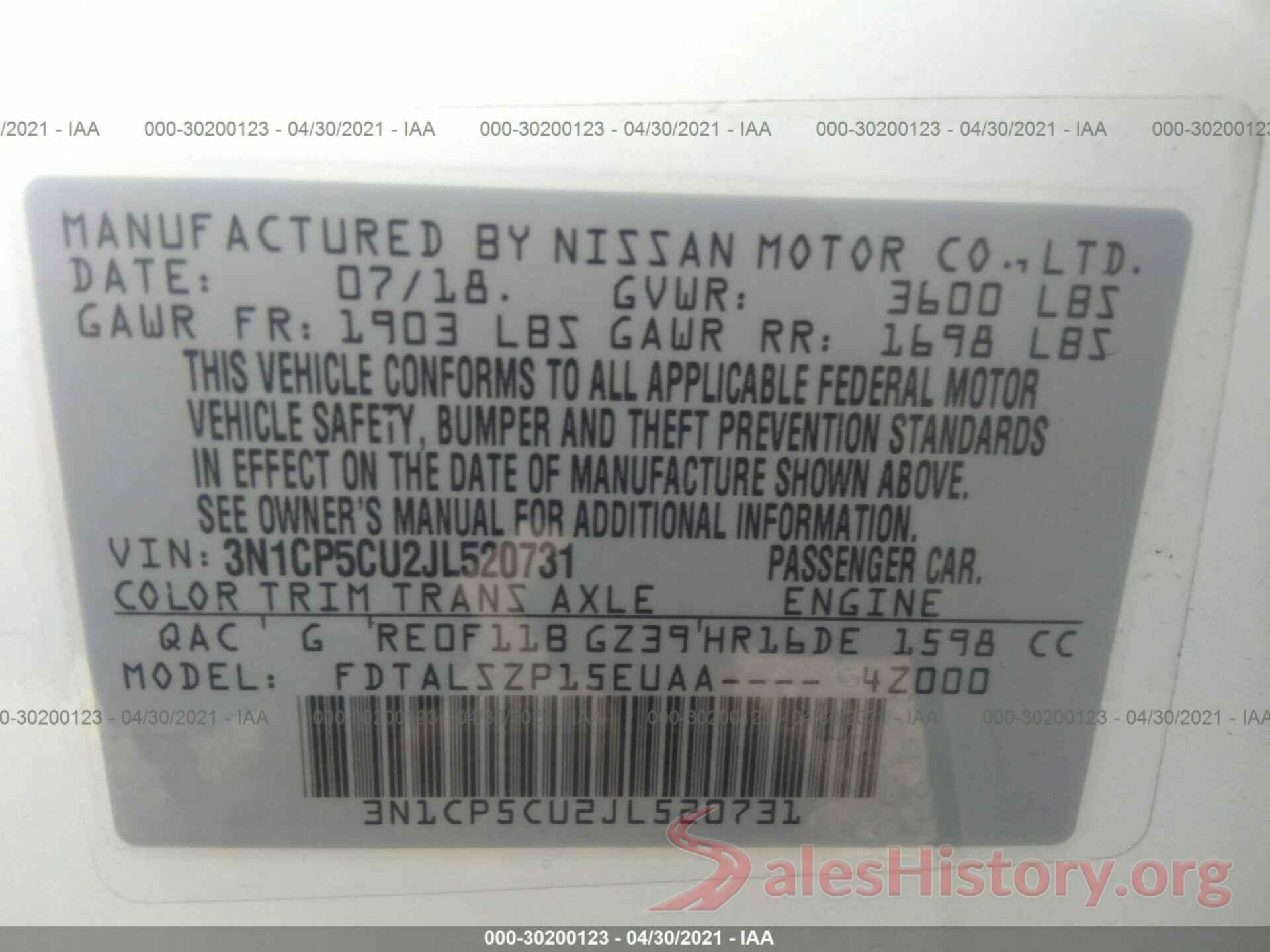 3N1CP5CU2JL520731 2018 NISSAN KICKS