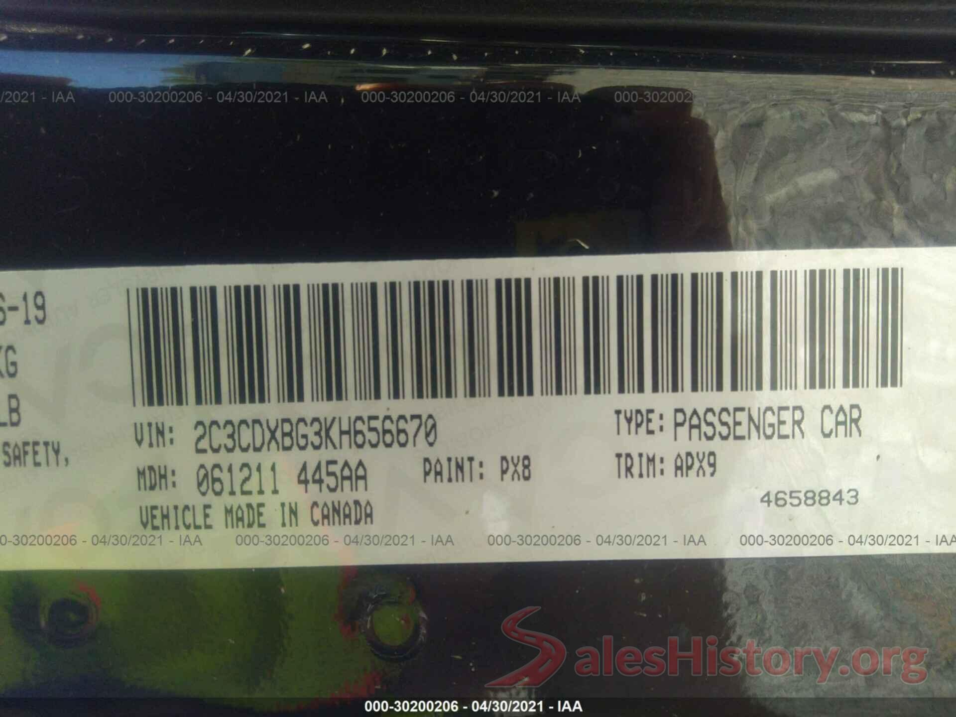 2C3CDXBG3KH656670 2019 DODGE CHARGER