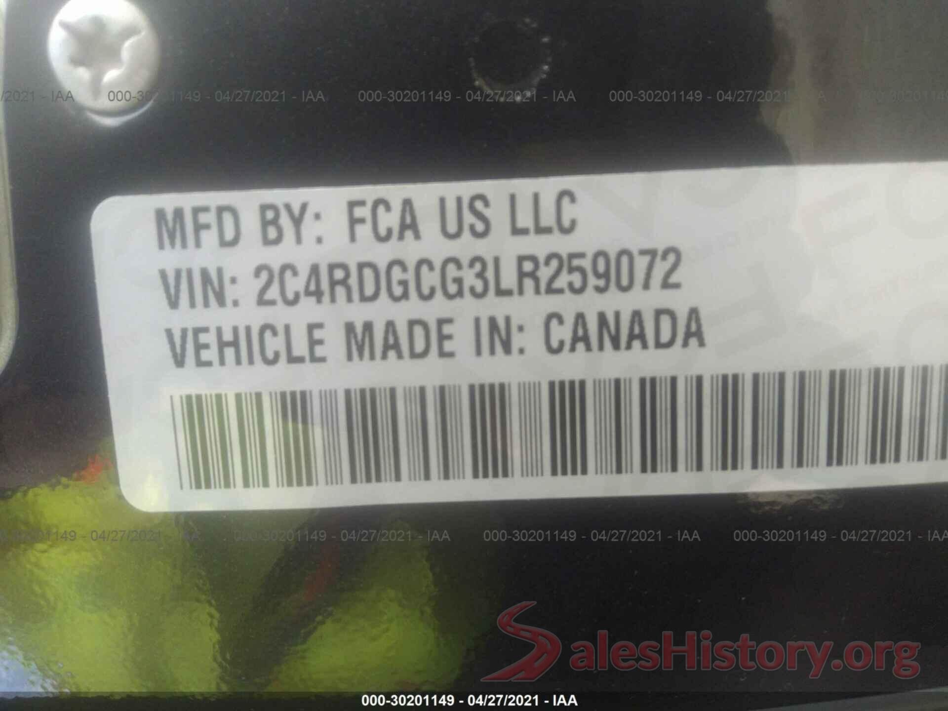 2C4RDGCG3LR259072 2020 DODGE GRAND CARAVAN