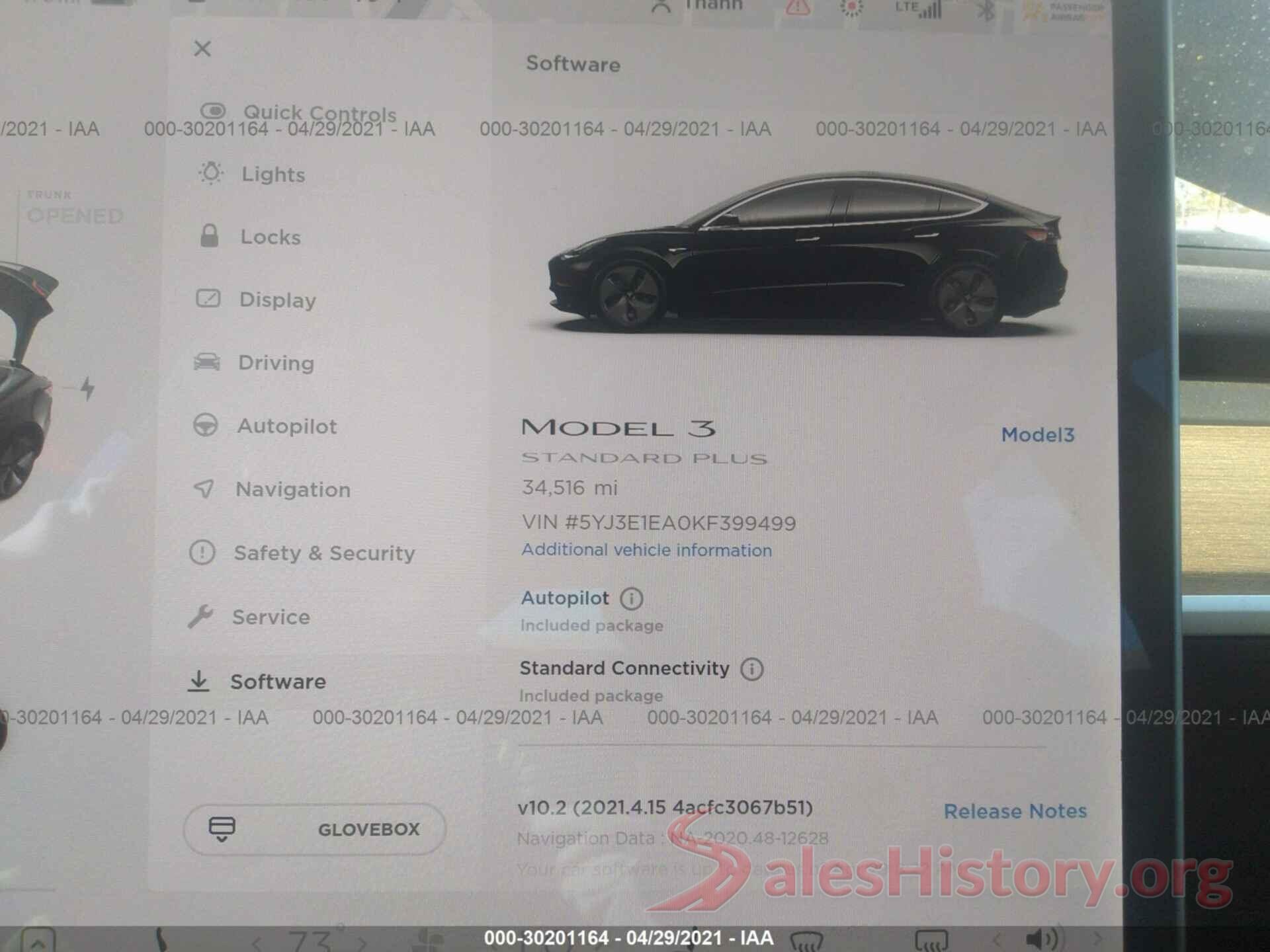 5YJ3E1EA0KF399499 2019 TESLA MODEL 3