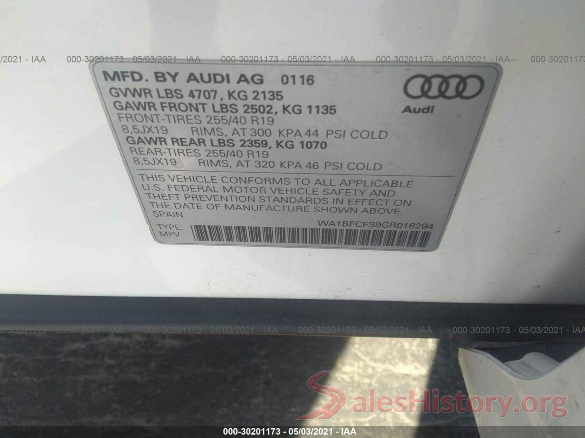 WA1BFCFS9GR016294 2016 AUDI Q3