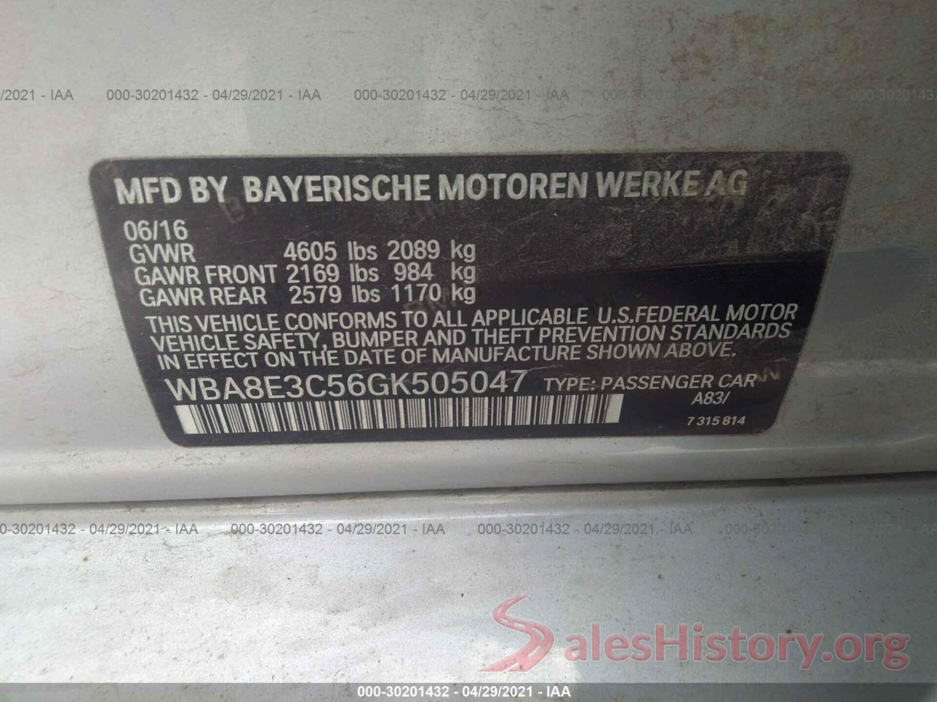 WBA8E3C56GK505047 2016 BMW 3 SERIES