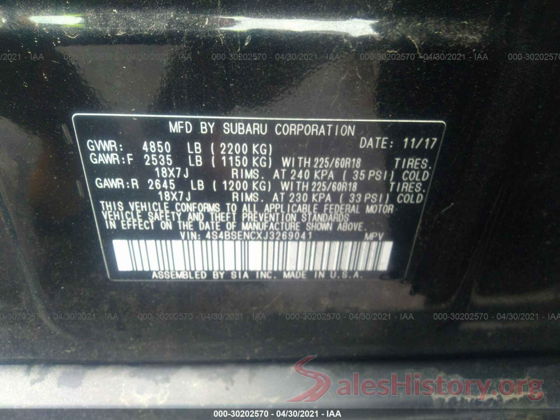 4S4BSENCXJ3269041 2018 SUBARU OUTBACK