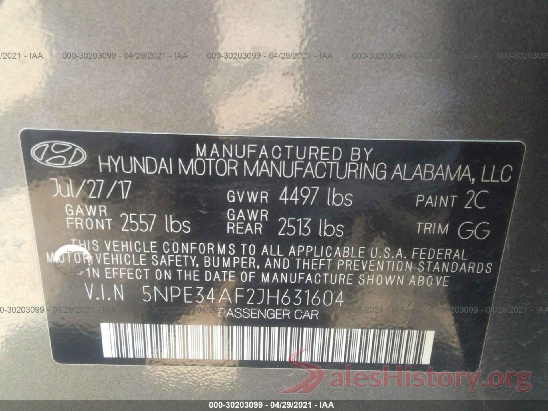 5NPE34AF2JH631604 2018 HYUNDAI SONATA