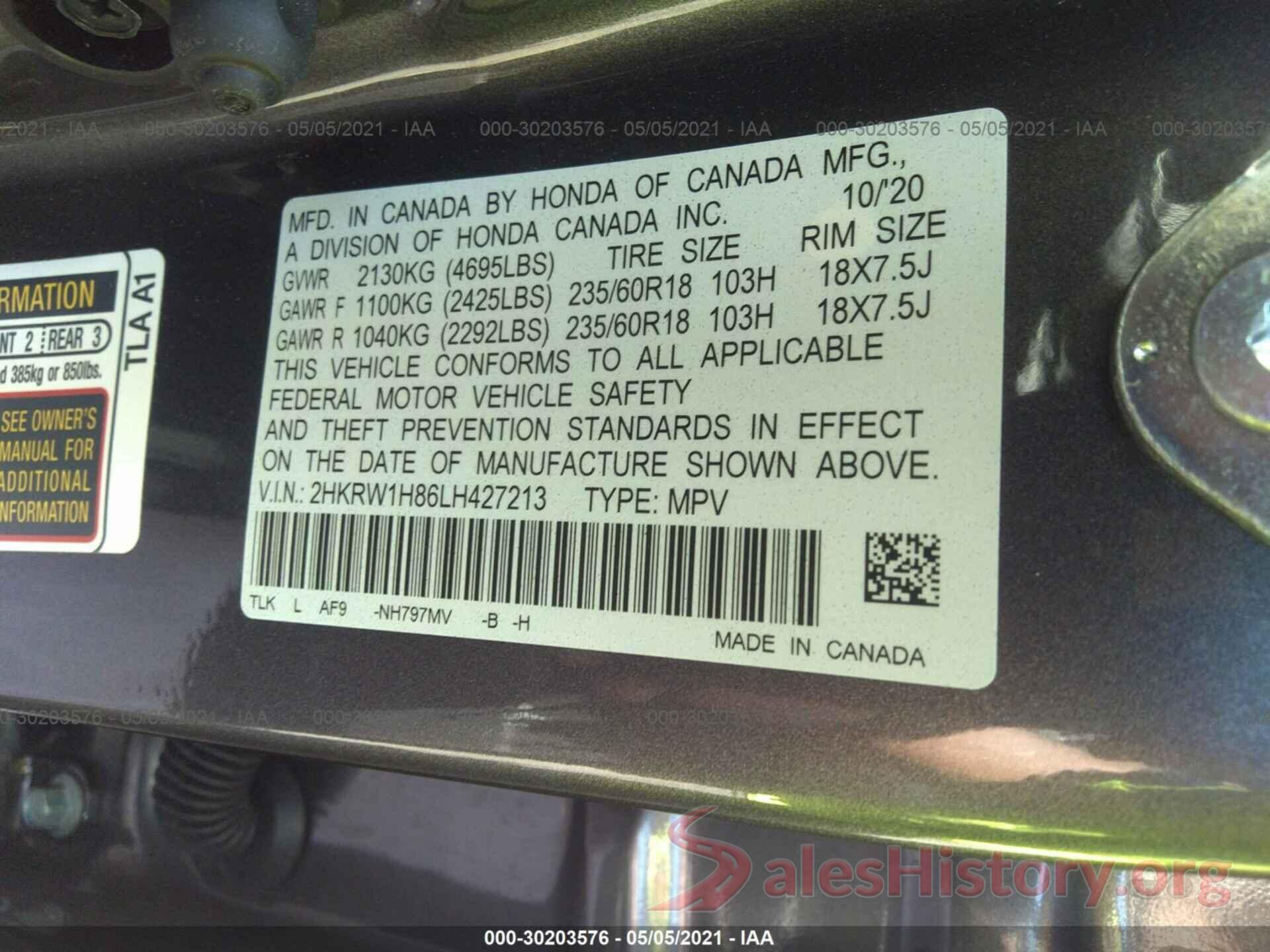 2HKRW1H86LH427213 2020 HONDA CR-V