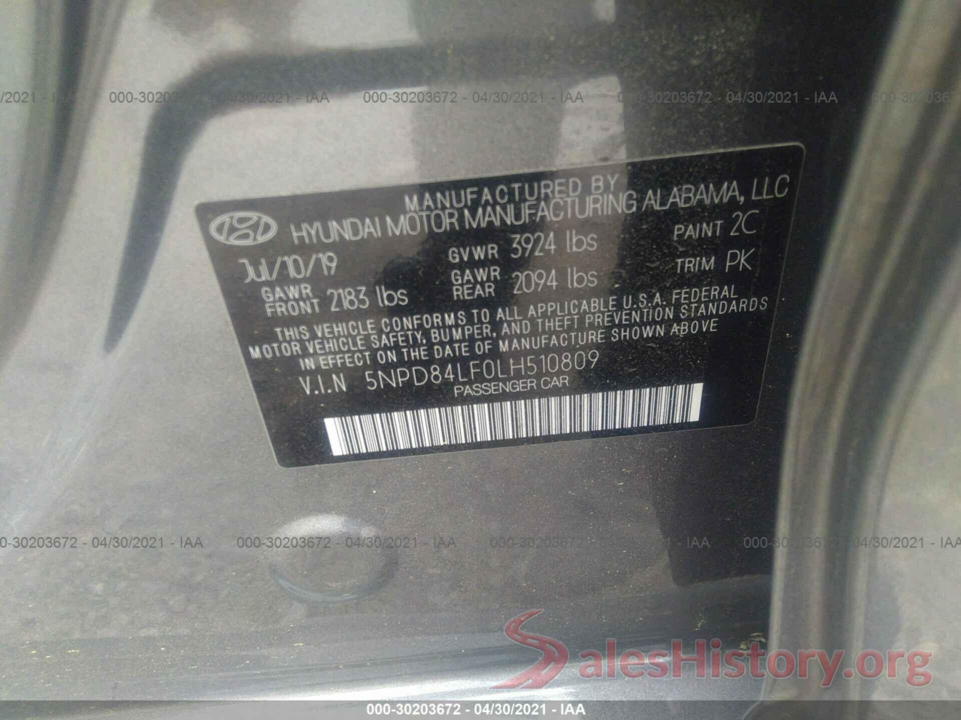 5NPD84LF0LH510809 2020 HYUNDAI ELANTRA