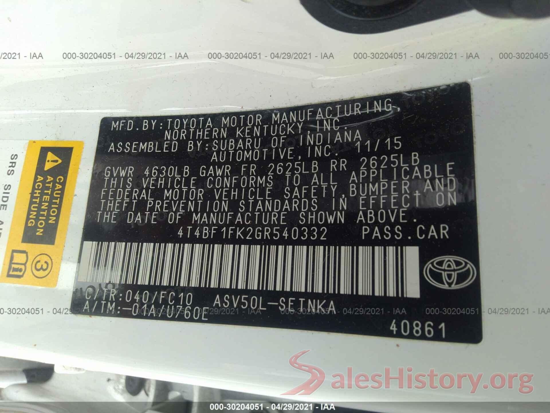 4T4BF1FK2GR540332 2016 TOYOTA CAMRY