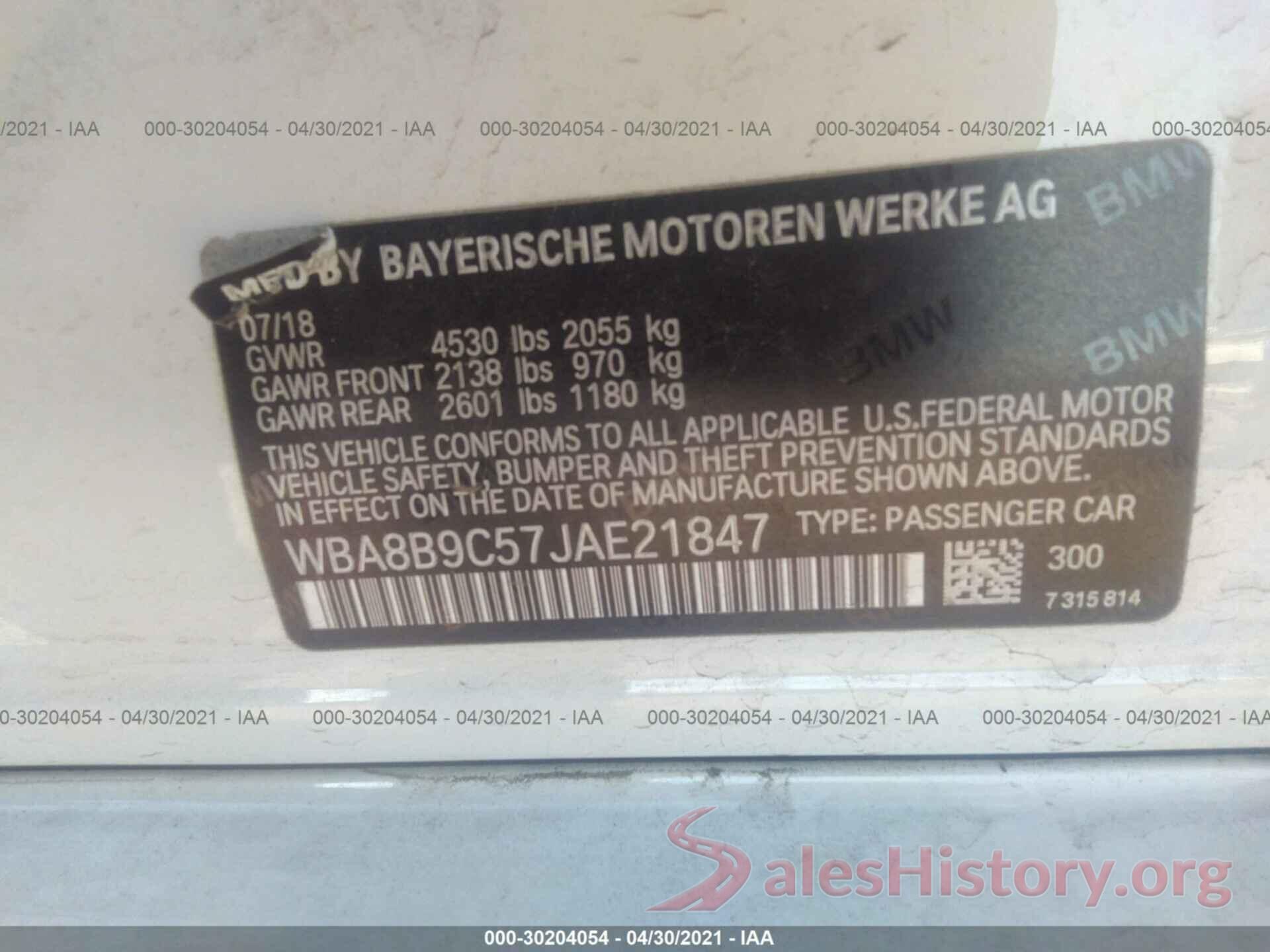 WBA8B9C57JAE21847 2018 BMW 3 SERIES