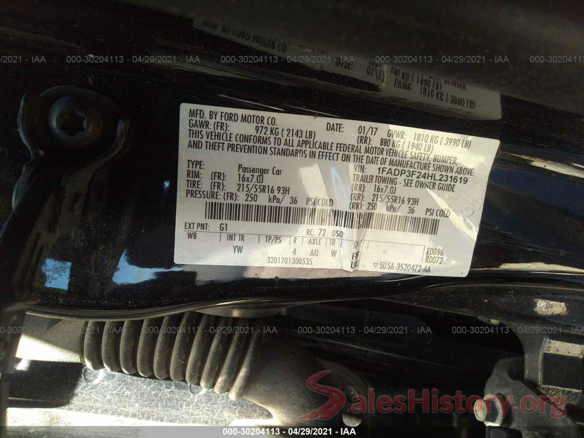 1FADP3F24HL231619 2017 FORD FOCUS