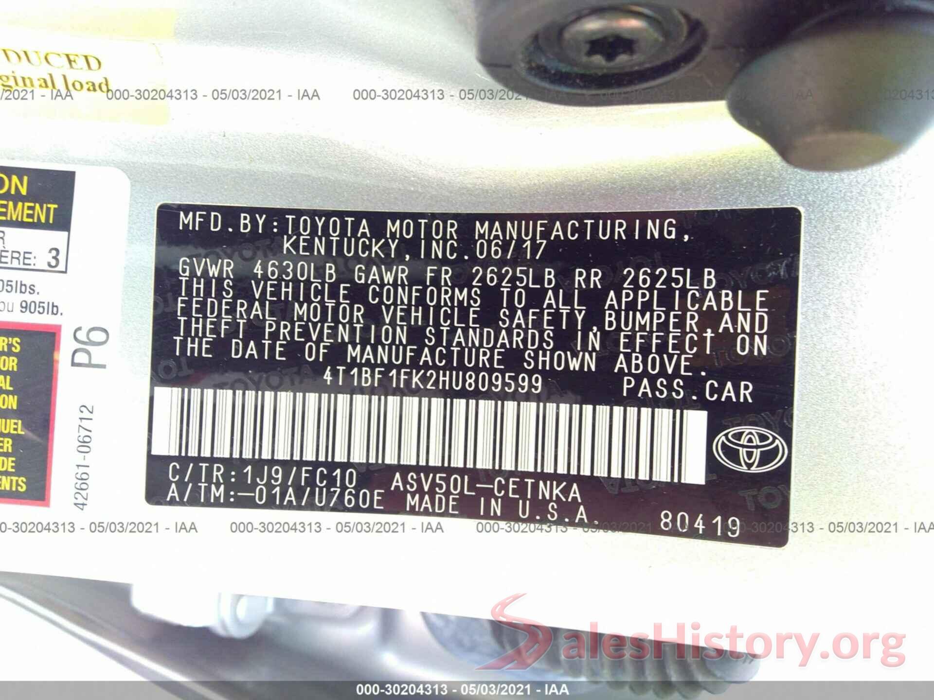 4T1BF1FK2HU809599 2017 TOYOTA CAMRY