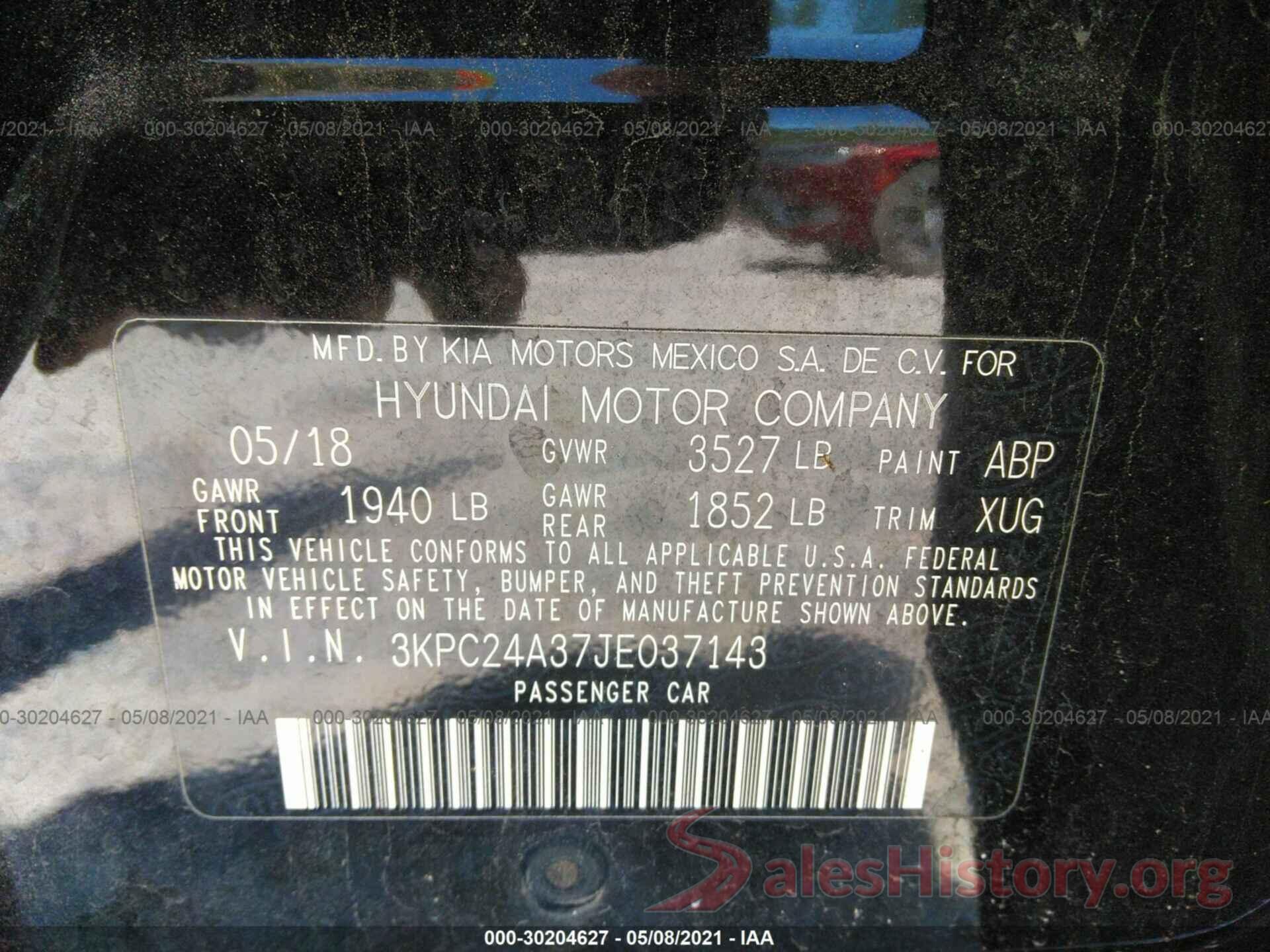 3KPC24A37JE037143 2018 HYUNDAI ACCENT