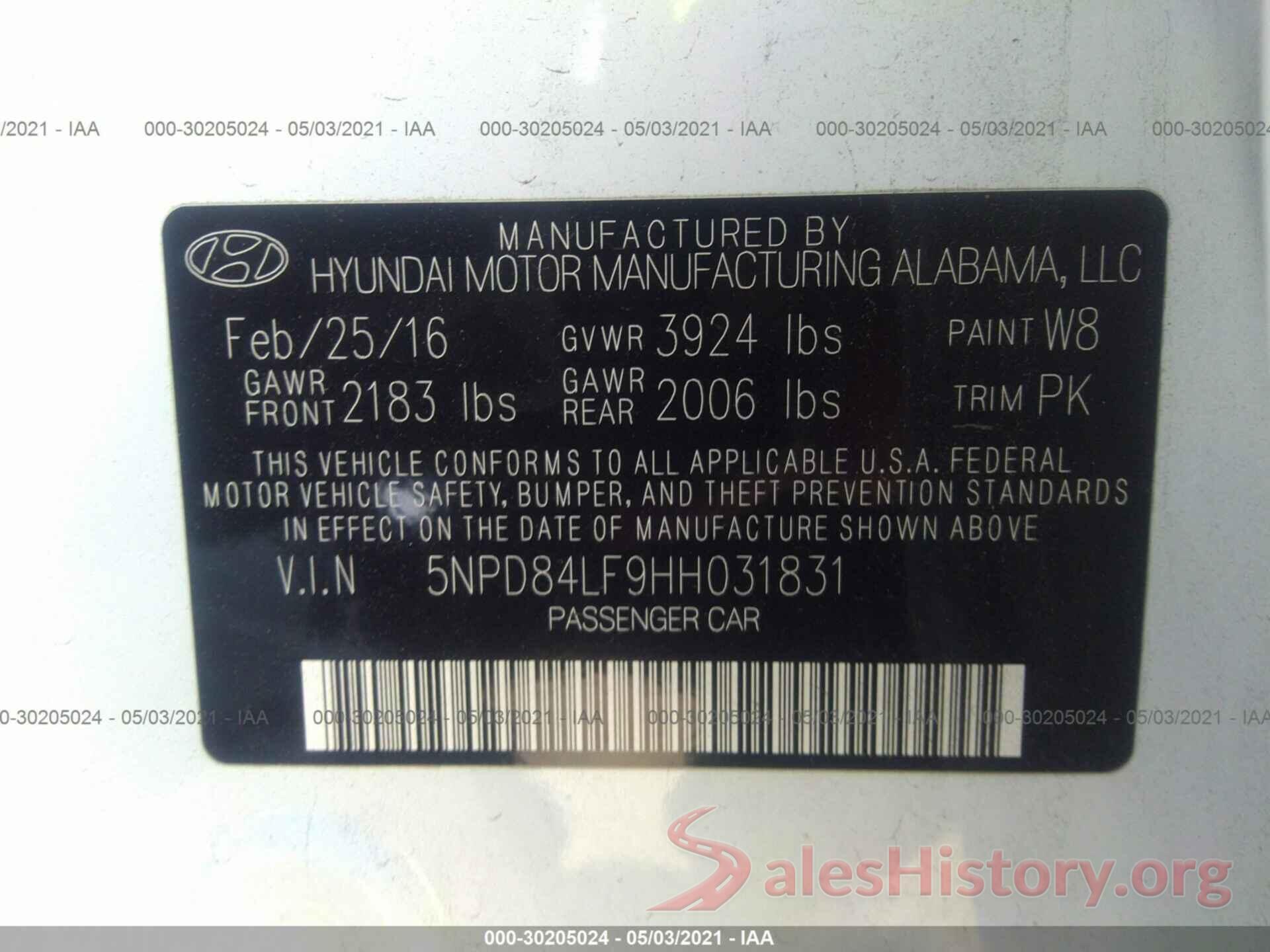 5NPD84LF9HH031831 2017 HYUNDAI ELANTRA