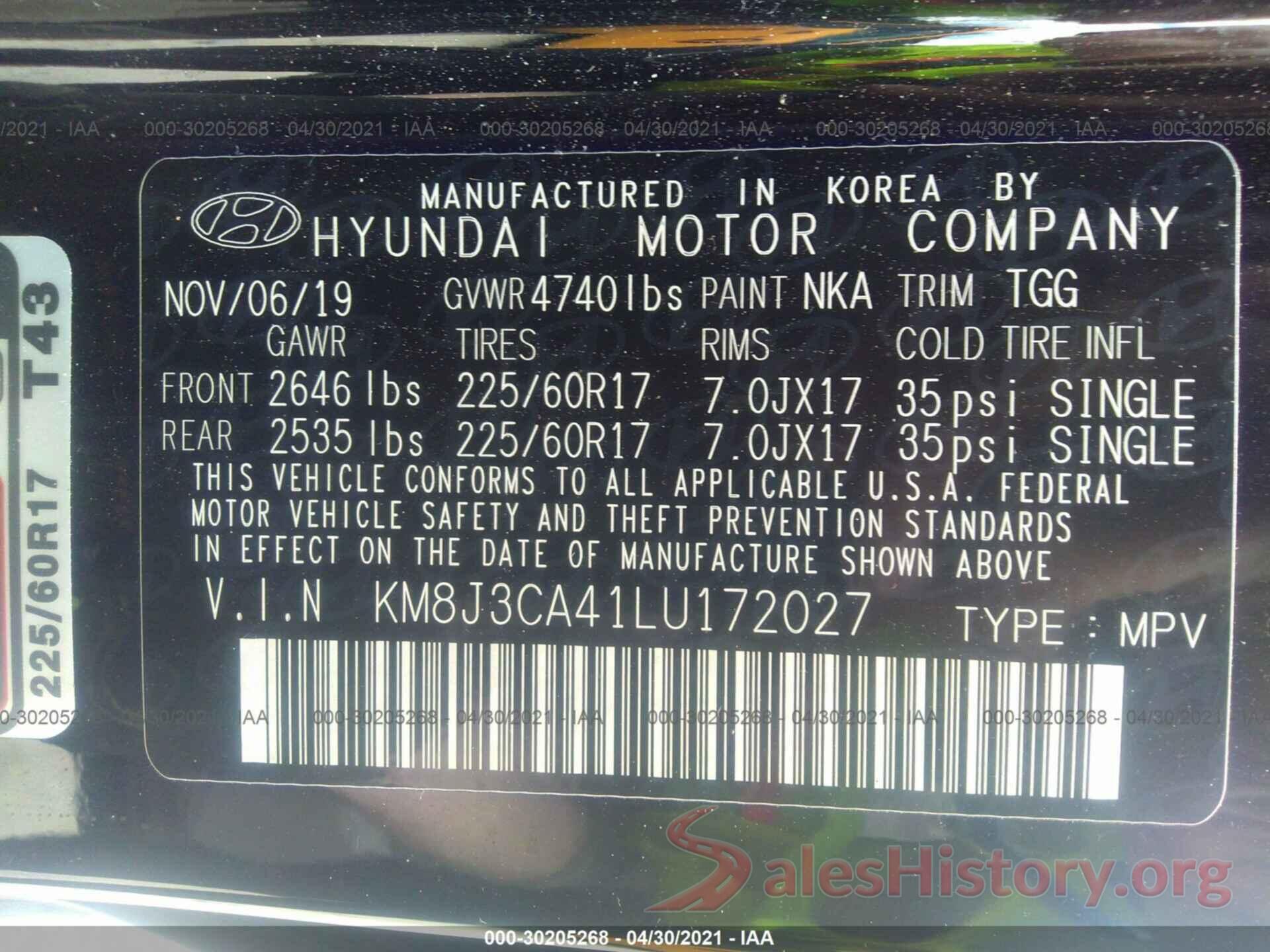 KM8J3CA41LU172027 2020 HYUNDAI TUCSON