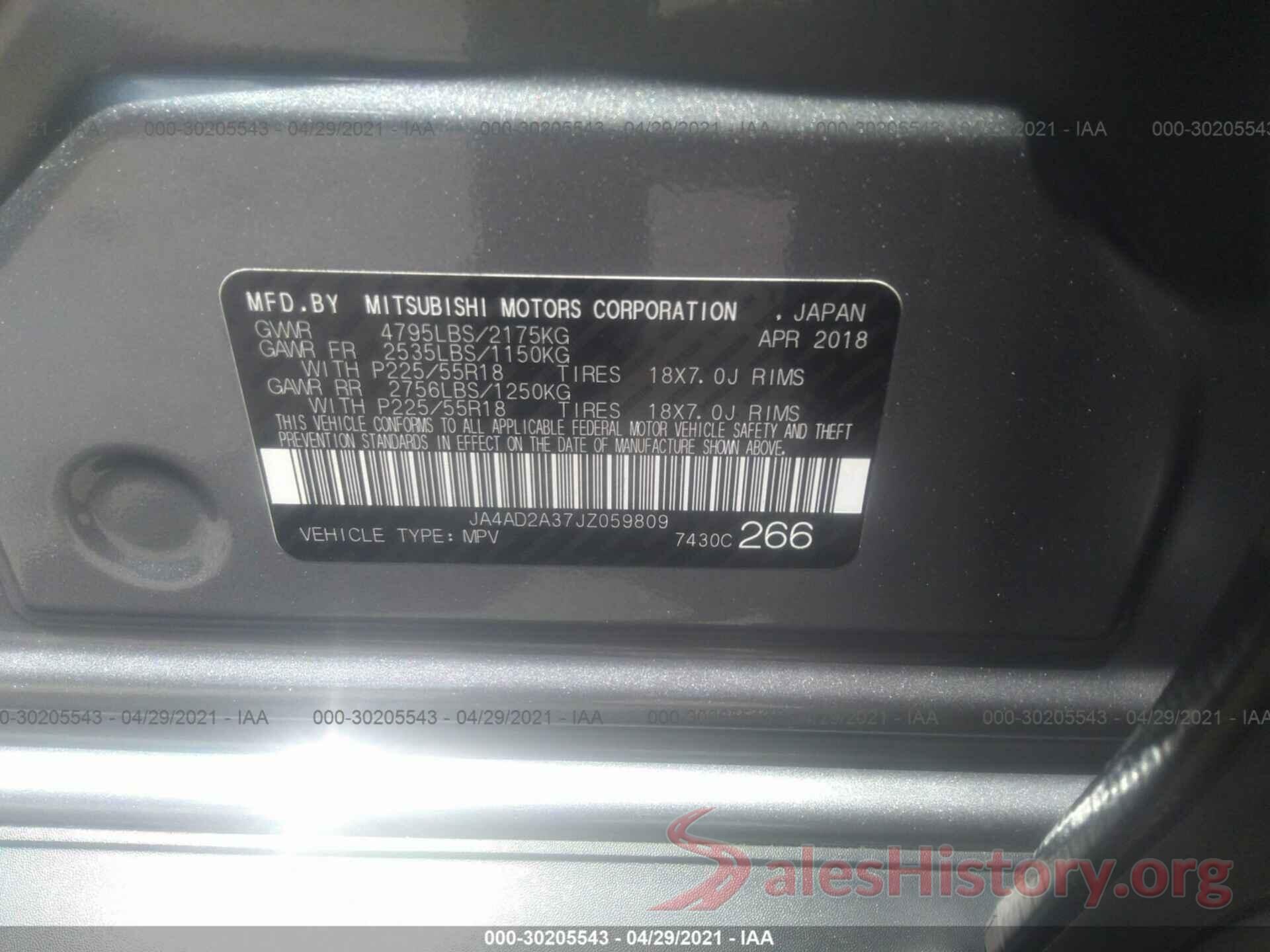 JA4AD2A37JZ059809 2018 MITSUBISHI OUTLANDER