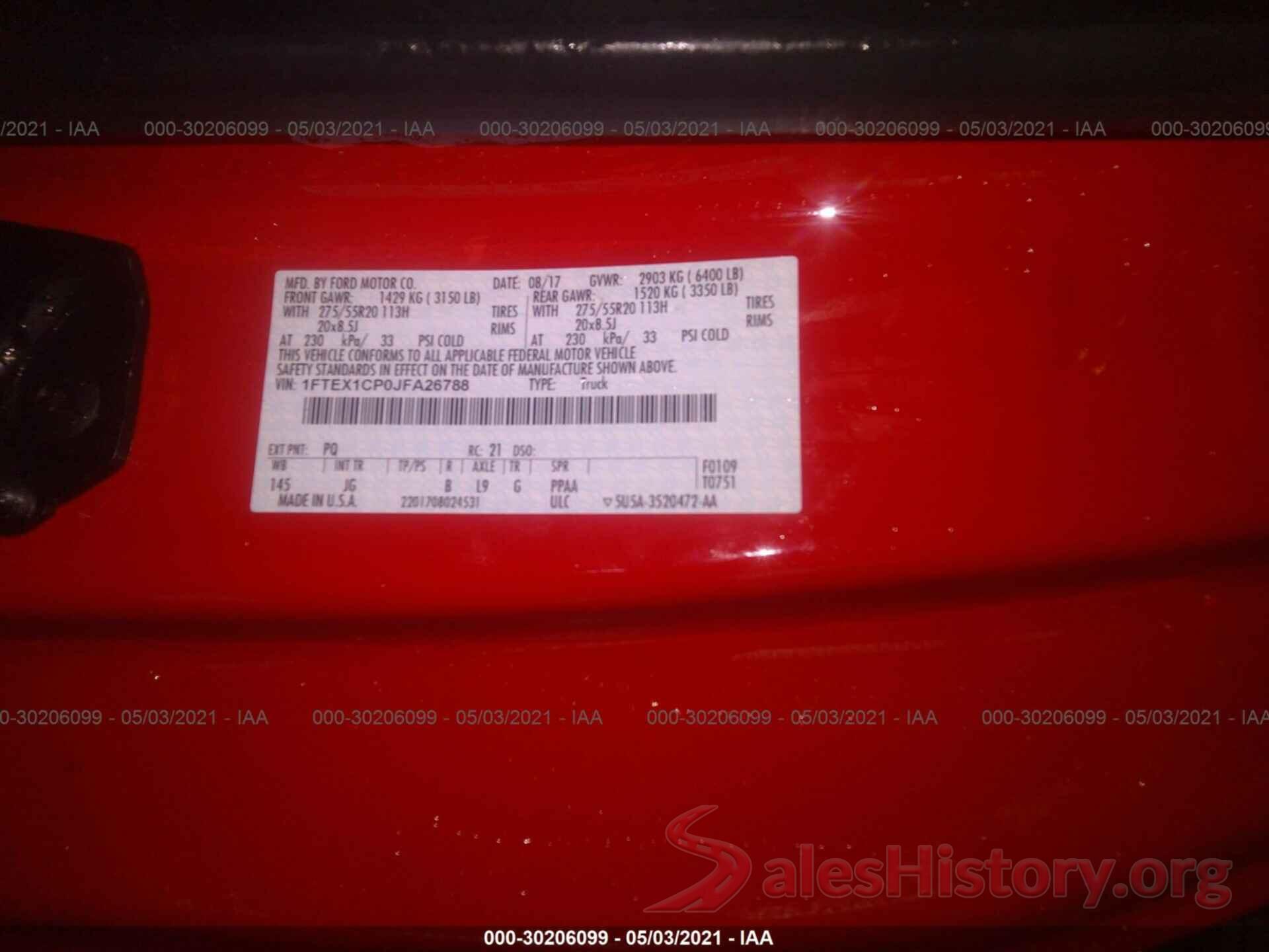 1FTEX1CP0JFA26788 2018 FORD F-150