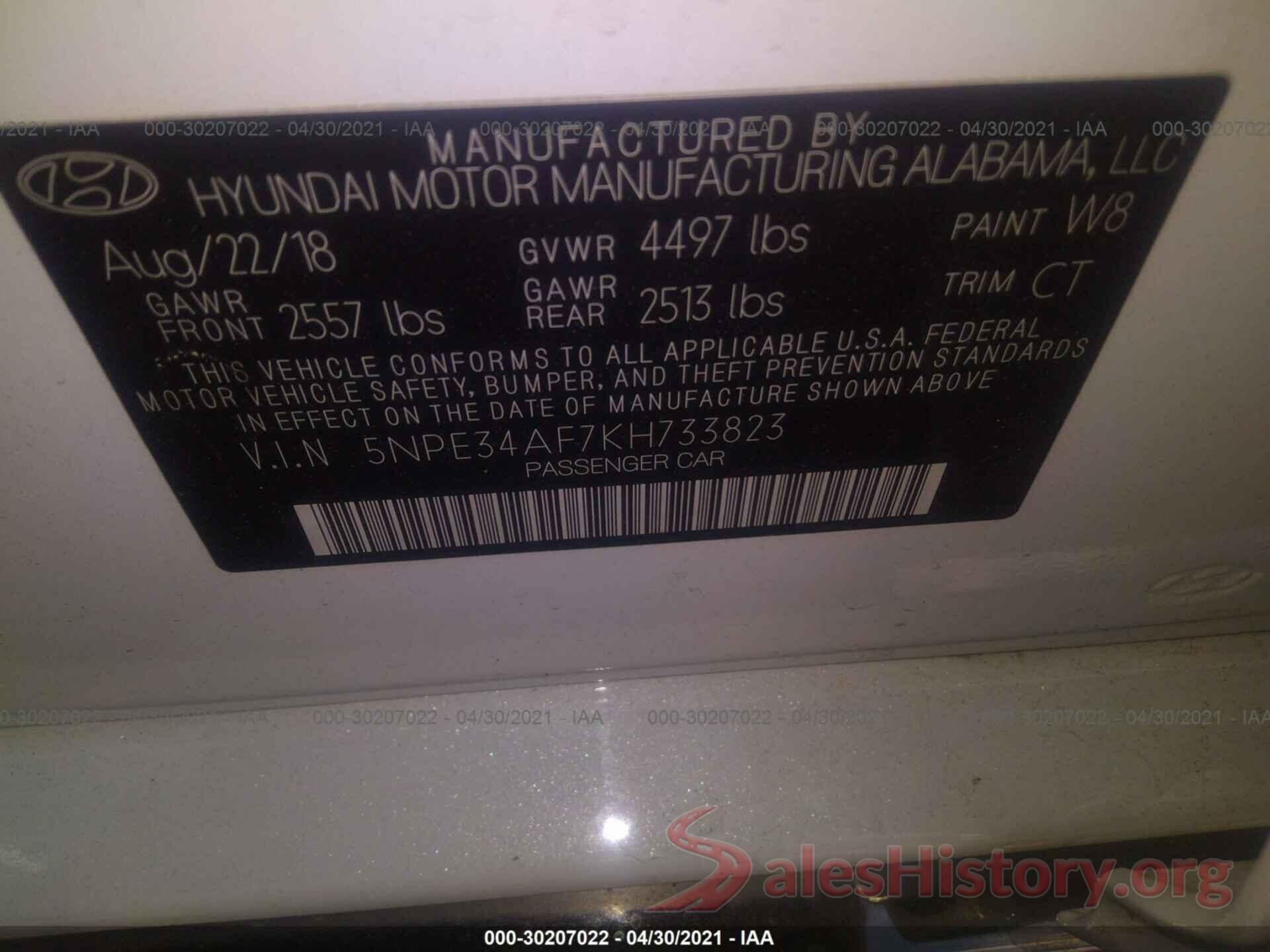 5NPE34AF7KH733823 2019 HYUNDAI SONATA