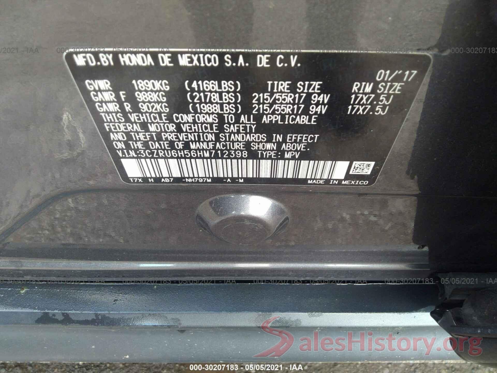 3CZRU6H56HM712398 2017 HONDA HR-V