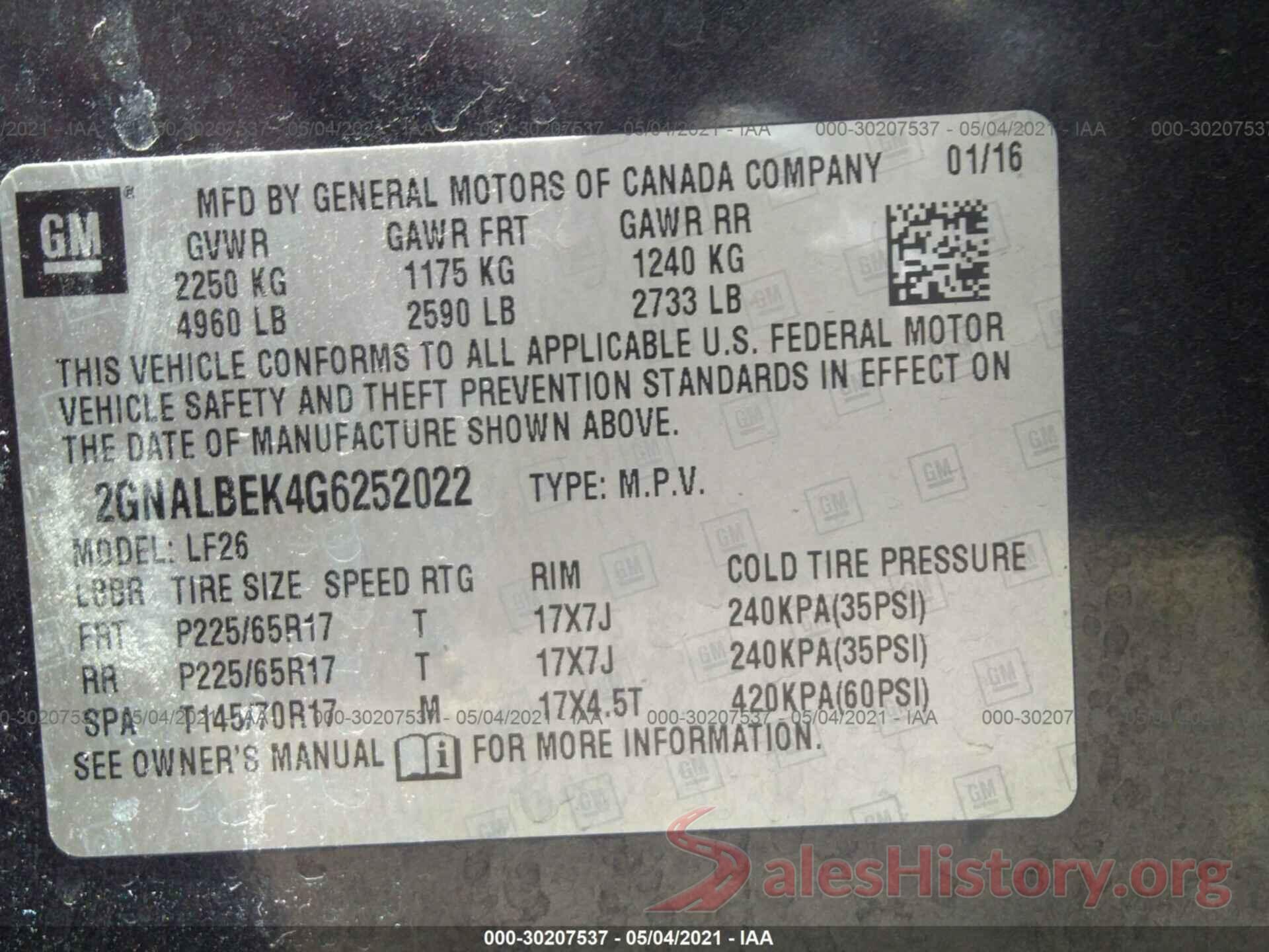 2GNALBEK4G6252022 2016 CHEVROLET EQUINOX