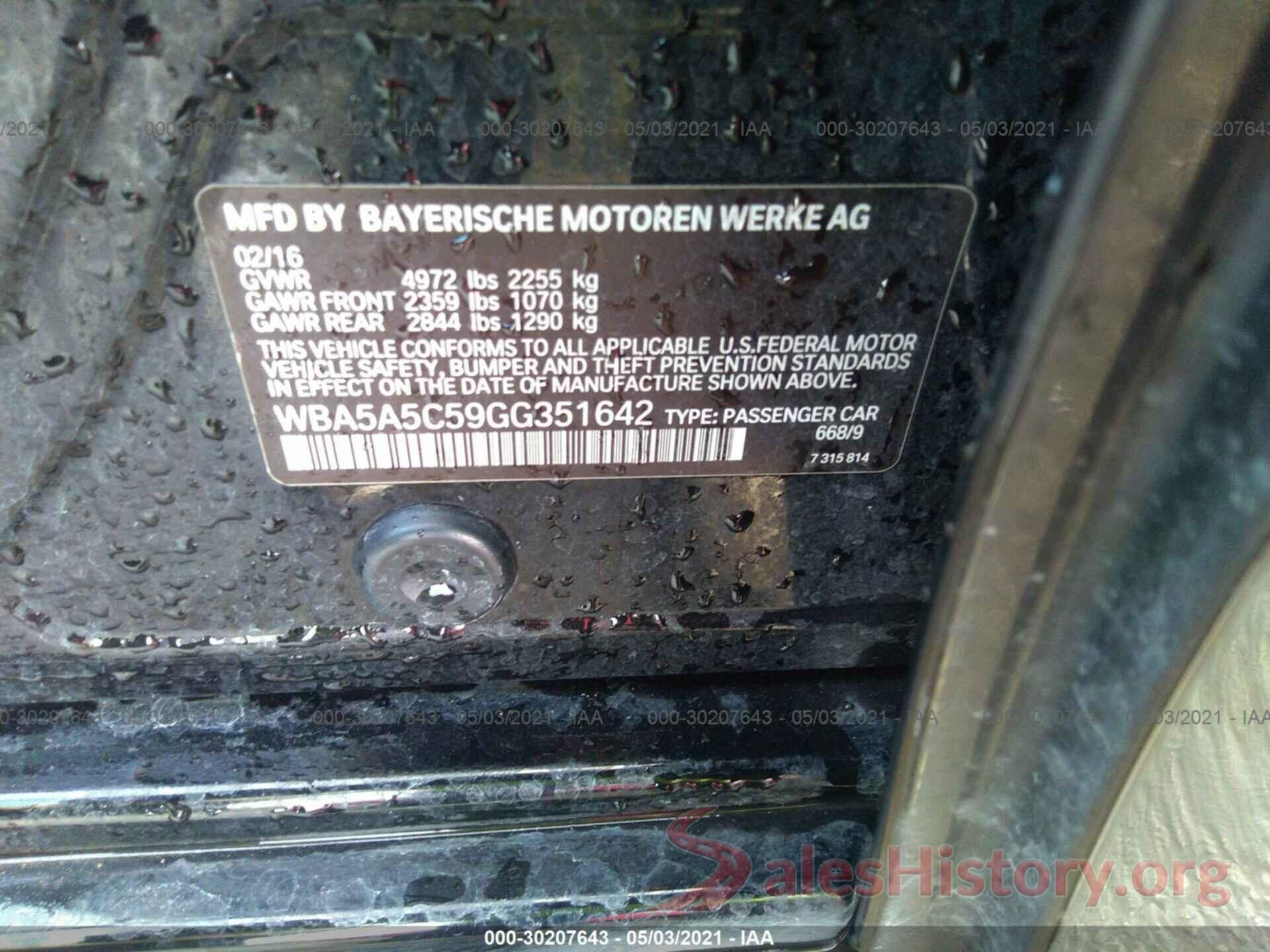 WBA5A5C59GG351642 2016 BMW 5 SERIES