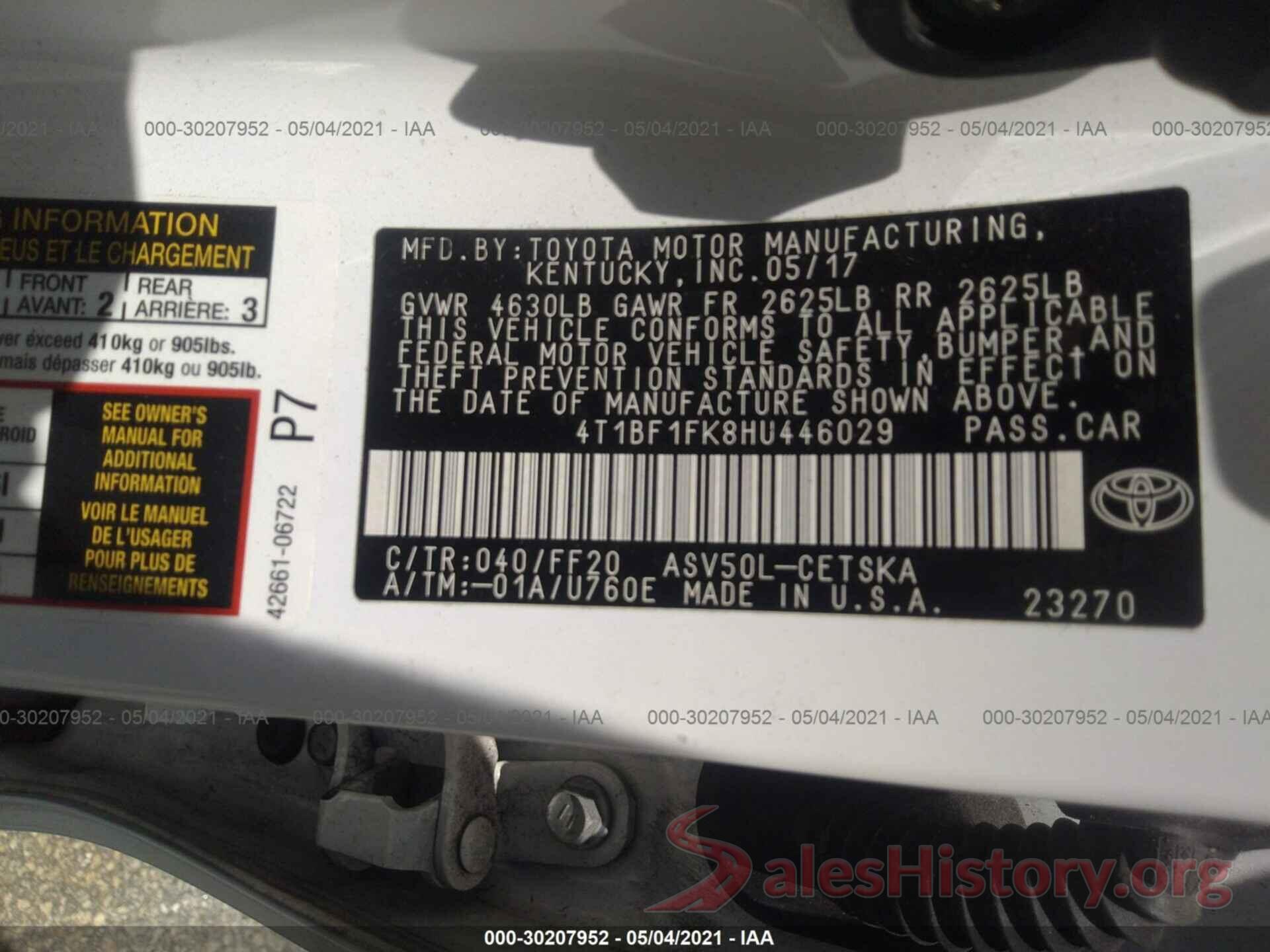 4T1BF1FK8HU446029 2017 TOYOTA CAMRY