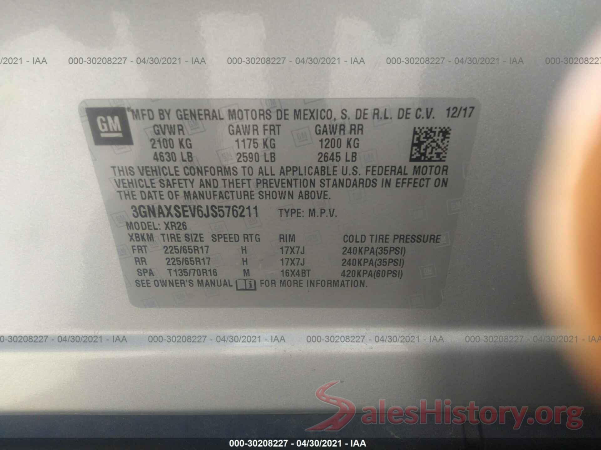 3GNAXSEV6JS576211 2018 CHEVROLET EQUINOX