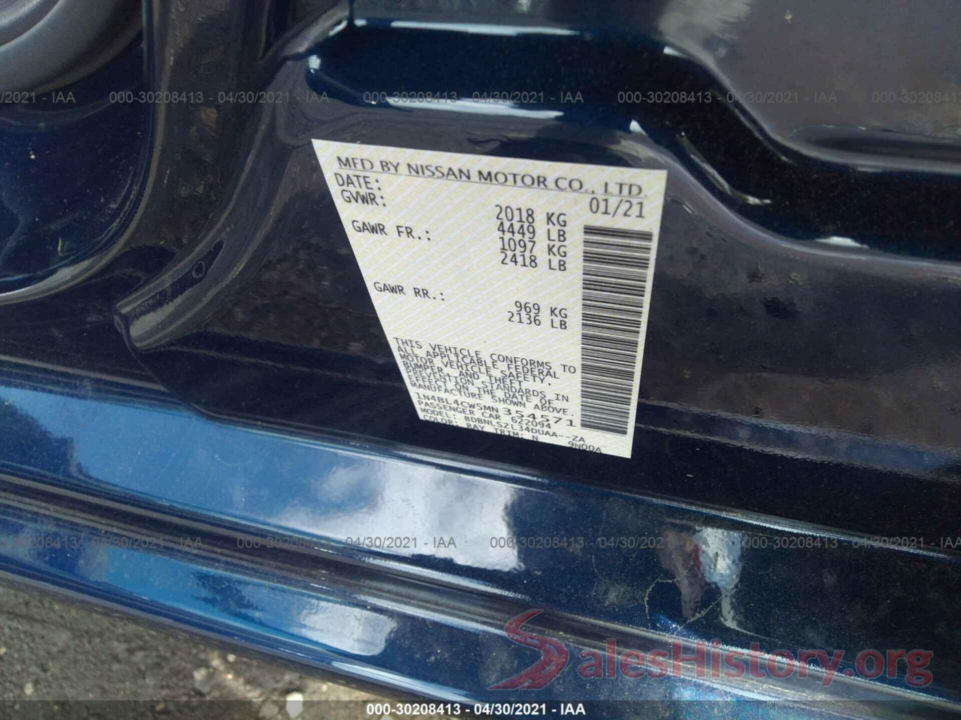 1N4BL4CW5MN354571 2021 NISSAN ALTIMA