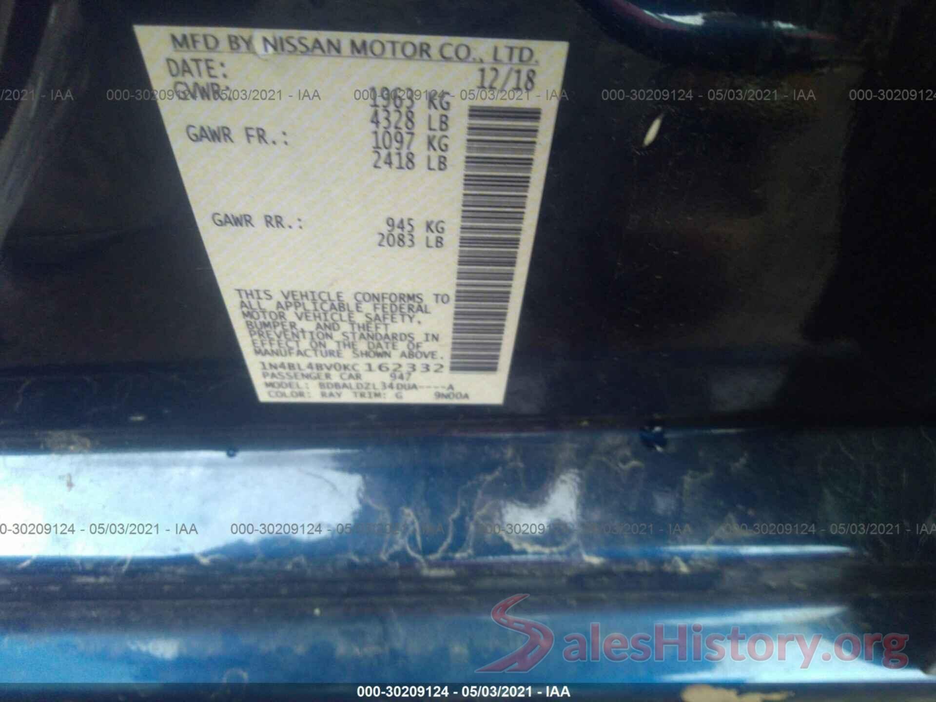 1N4BL4BV0KC162332 2019 NISSAN ALTIMA