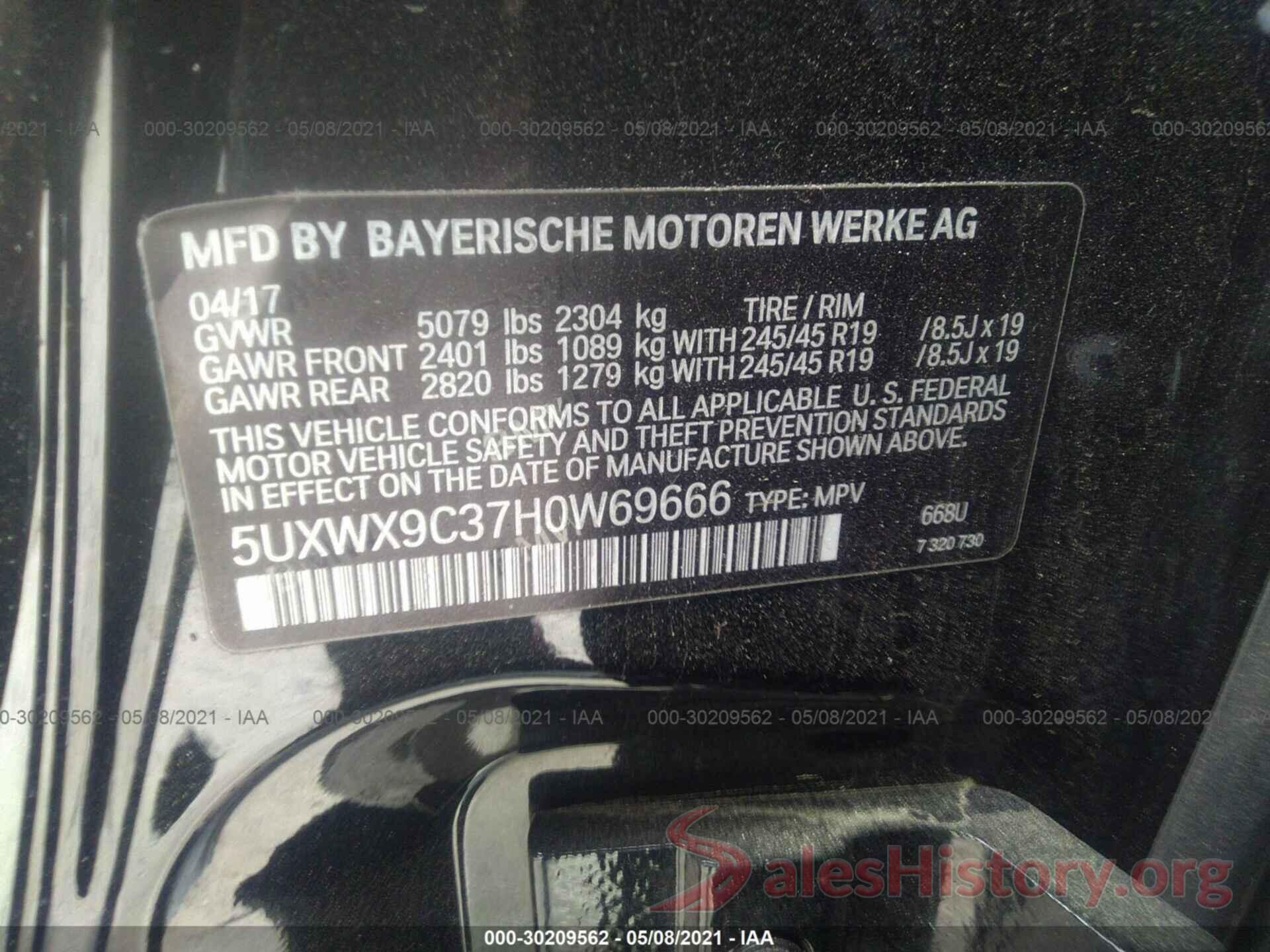 5UXWX9C37H0W69666 2017 BMW X3