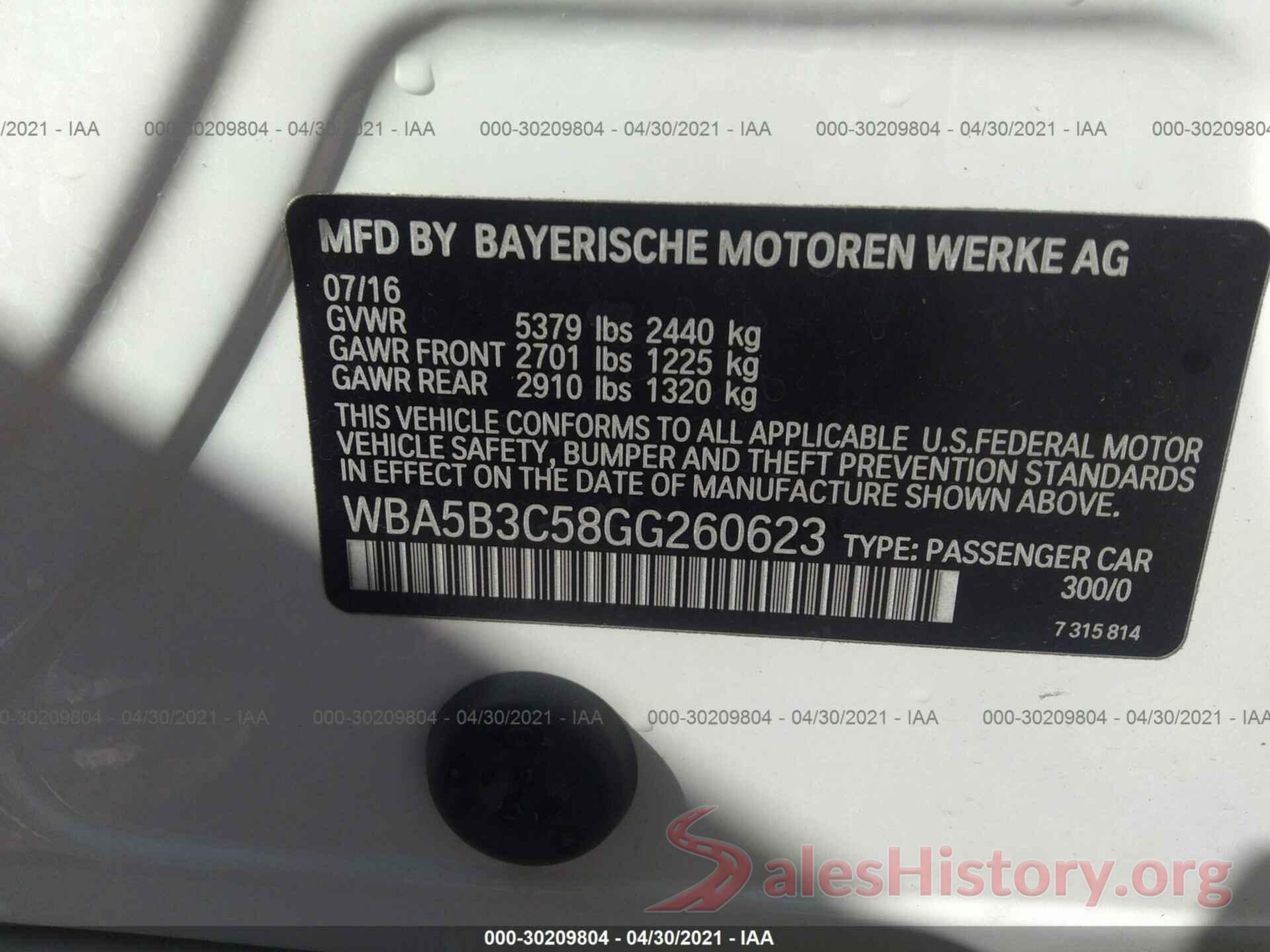 WBA5B3C58GG260623 2016 BMW 5 SERIES