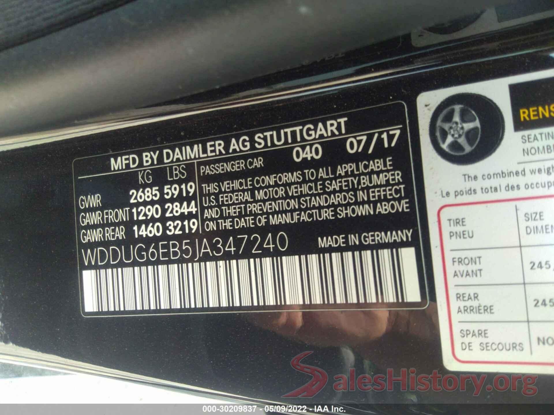 WDDUG6EB5JA347240 2018 MERCEDES-BENZ S-CLASS