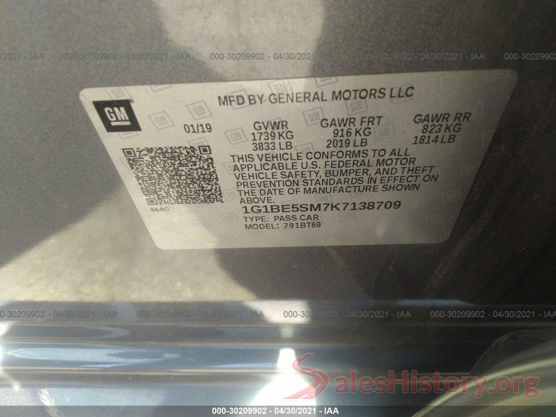 1G1BE5SM7K7138709 2019 CHEVROLET CRUZE