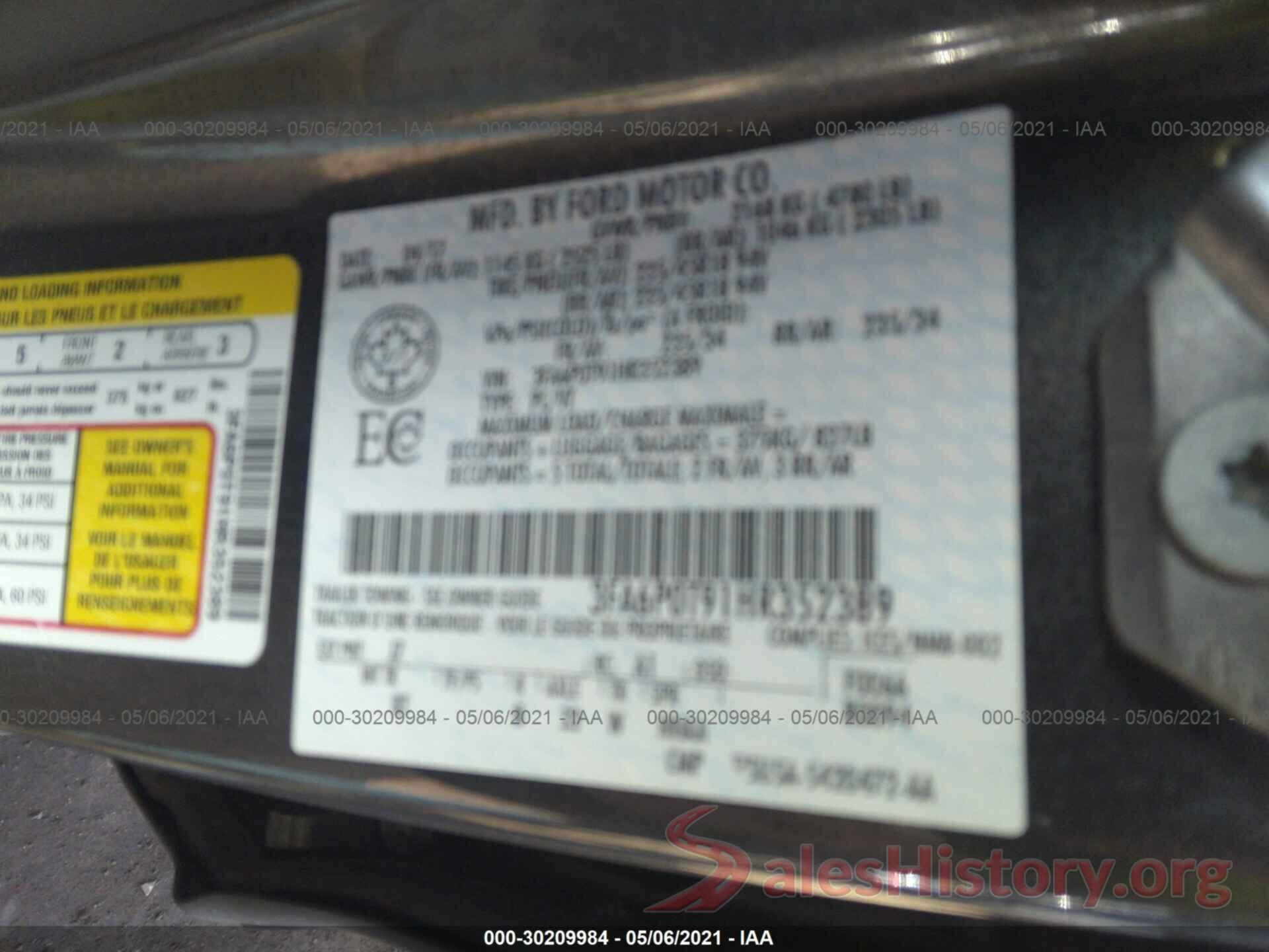 3FA6P0T91HR352389 2017 FORD FUSION