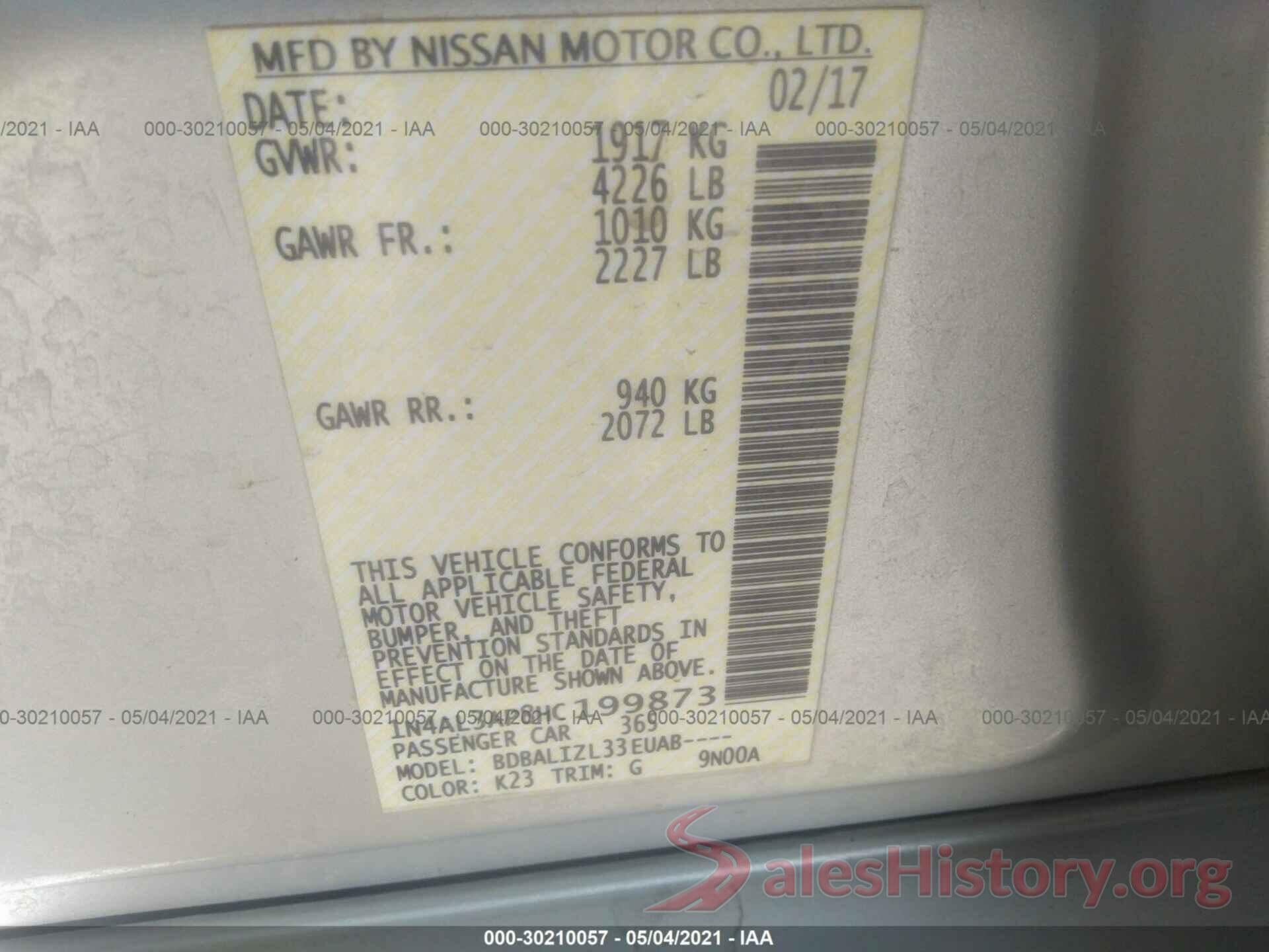 1N4AL3AP8HC199873 2017 NISSAN ALTIMA