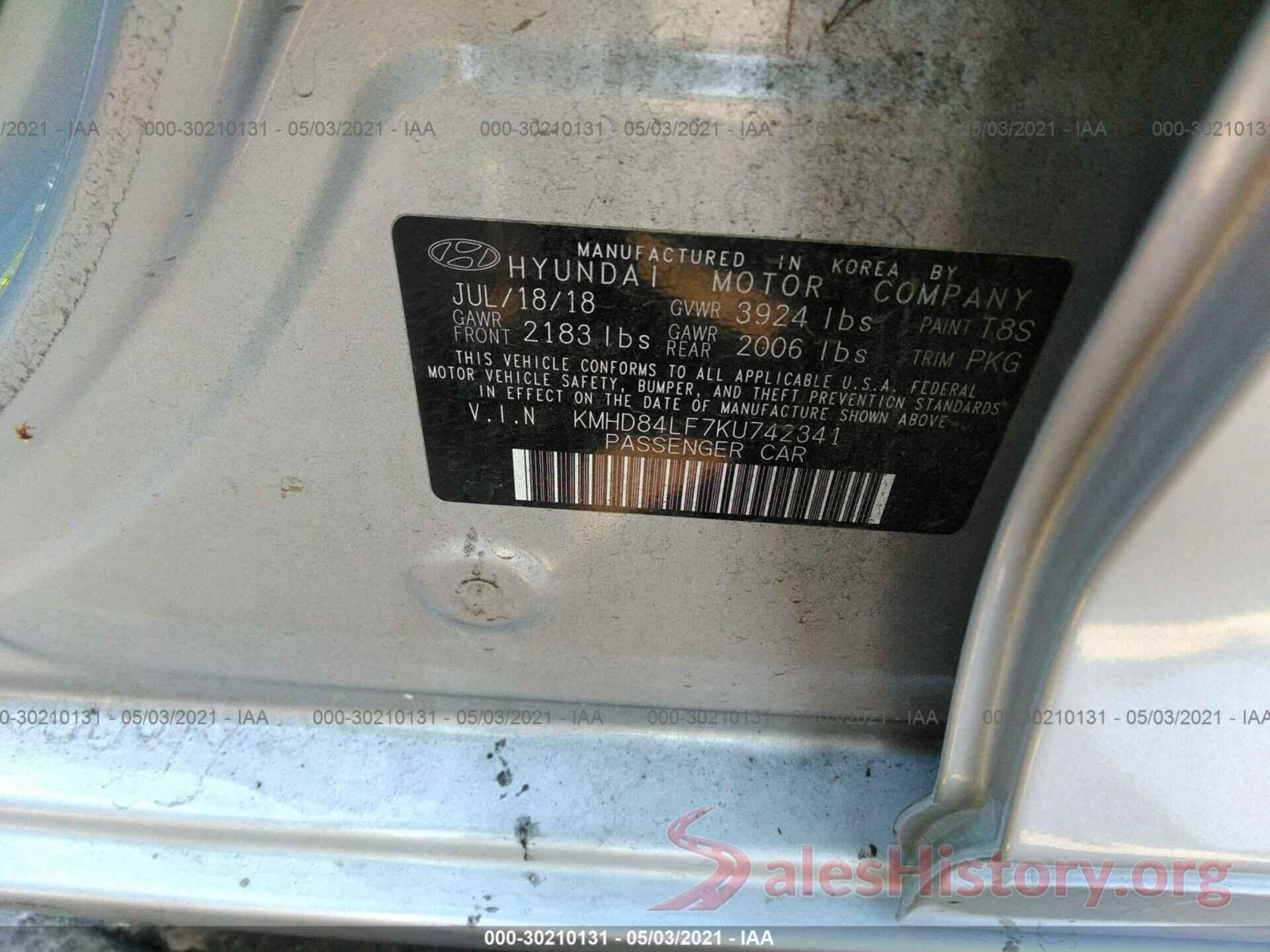 KMHD84LF7KU742341 2019 HYUNDAI ELANTRA